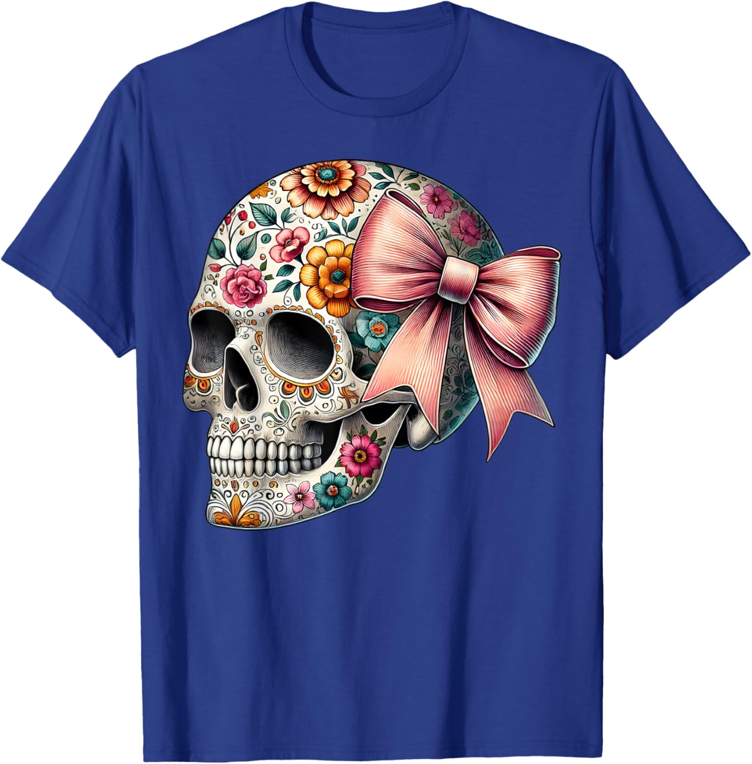 Floral Sugar Skull T-Shirt for Girls and Women - Stylish Flower Design - 15