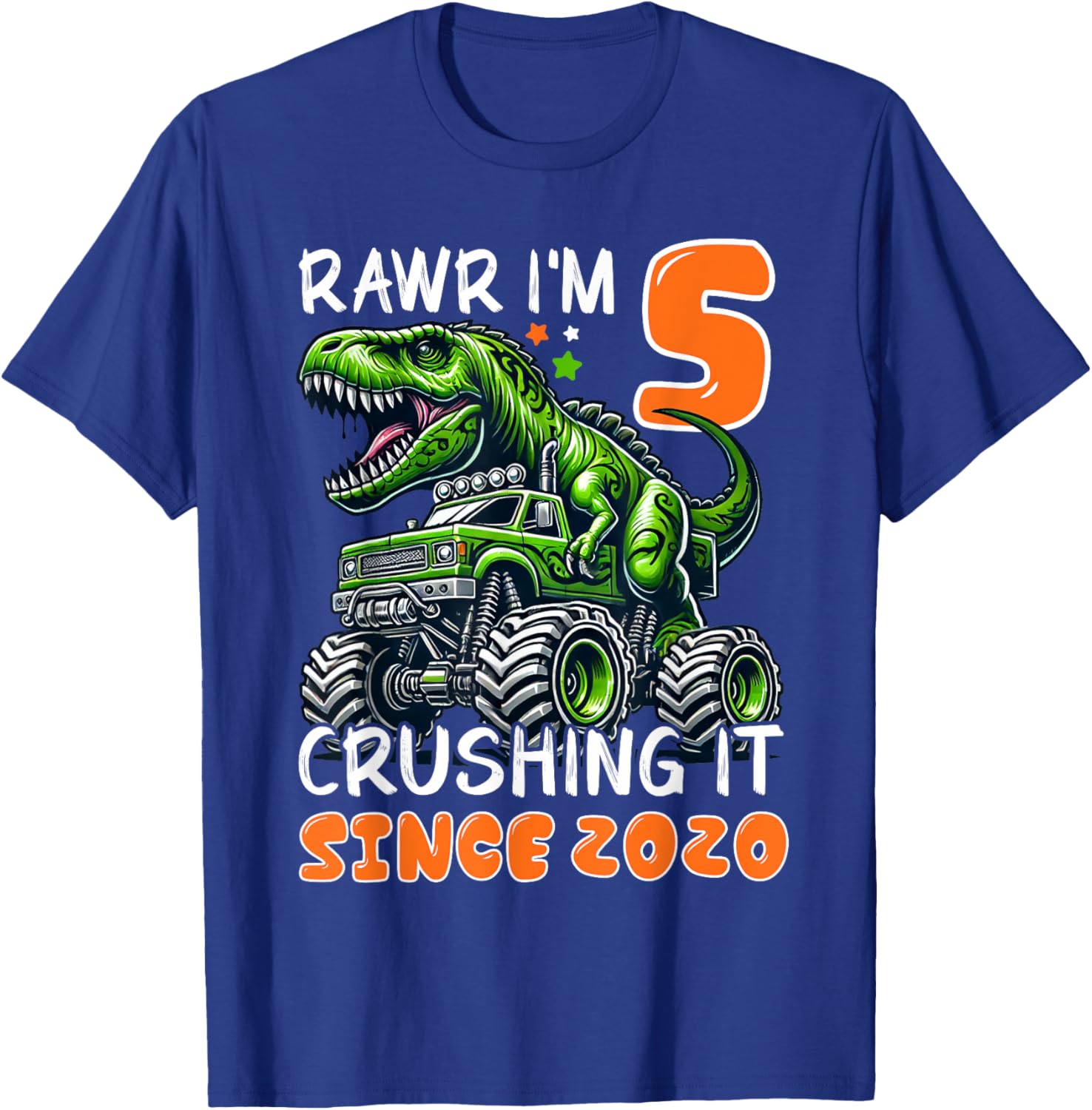 5th Birthday Monster Truck Dinosaur T-Shirt for Boys Rawr I'm 5 Fun! - 24