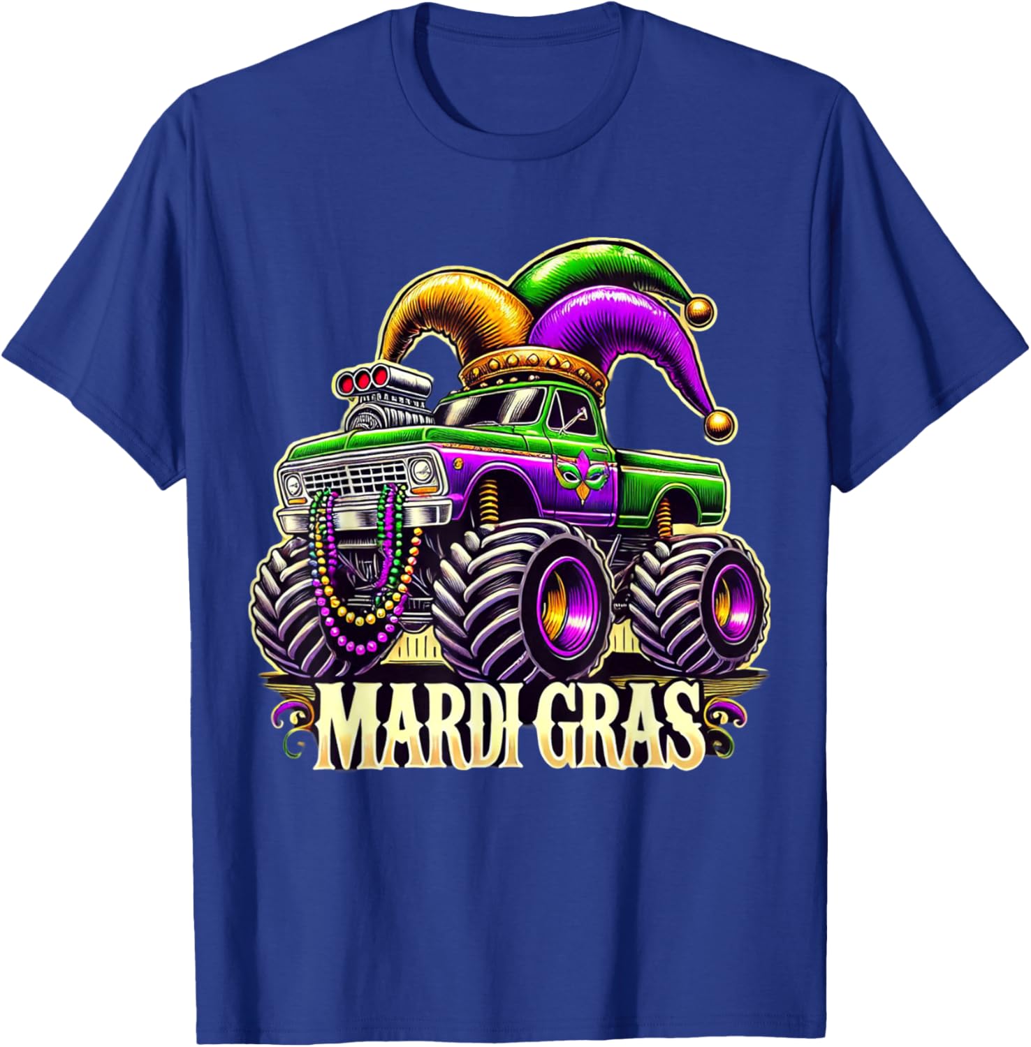 Mardi Gras Jester Carnival Monster Truck T-Shirt for Girls Kids - 4
