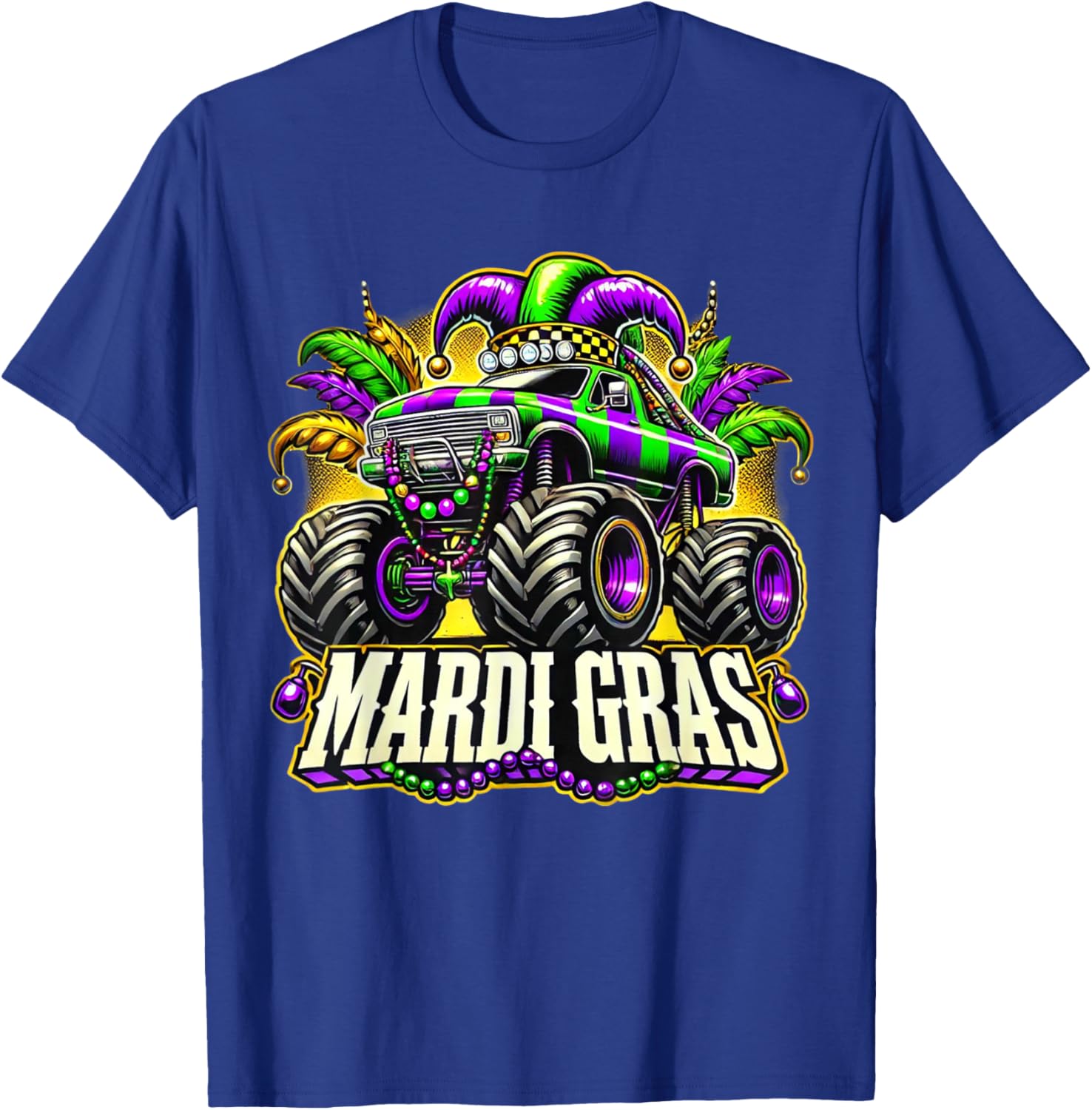 Mardi Gras Jester Monster Truck T-Shirt for Kids Fun Carnival Style - 6