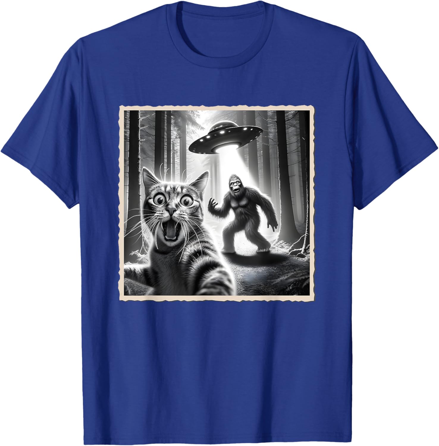 Funny Cat Selfie with Bigfoot and UFO T-Shirt for Animal Lovers - 27