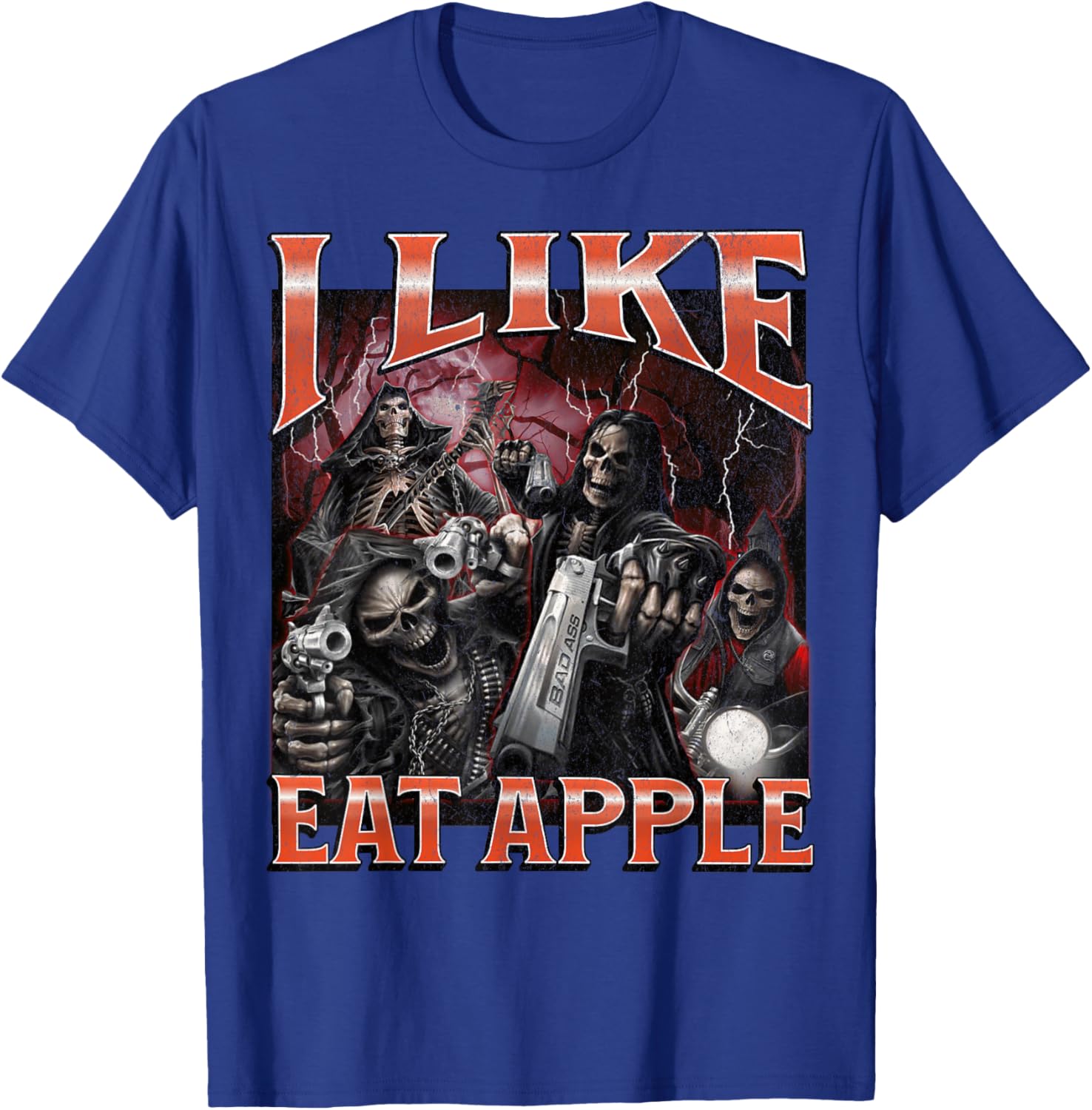 Funny I Like Eat Apple Skeleton Meme Graphic T-Shirt for Casual Wear - 6