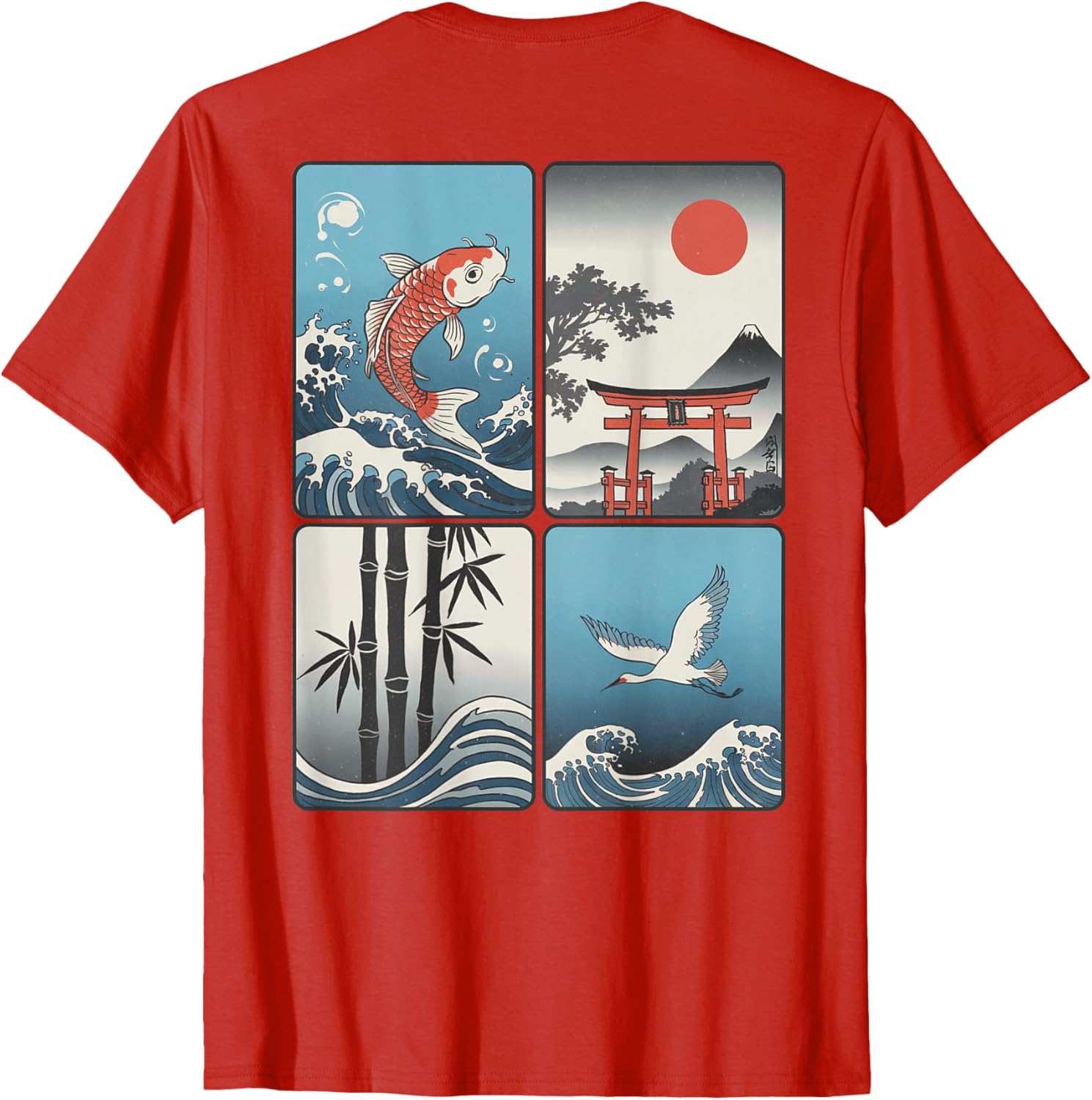 Japanese Koi Fish Great Wave Kanagawa T-Shirt with Kanji Design - 6