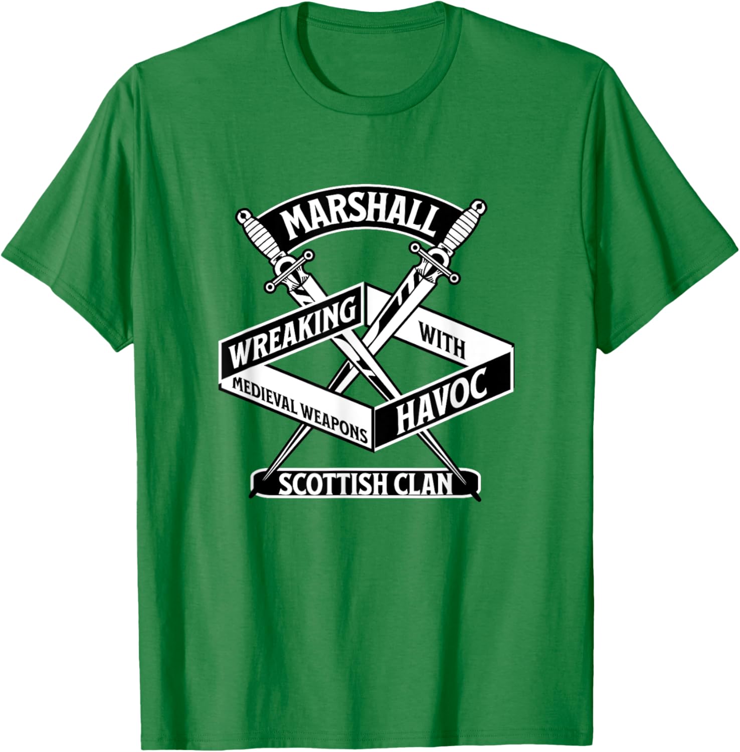 Marshall Scottish Clan Wreaking Havoc Medieval Weapons T-Shirt - 3
