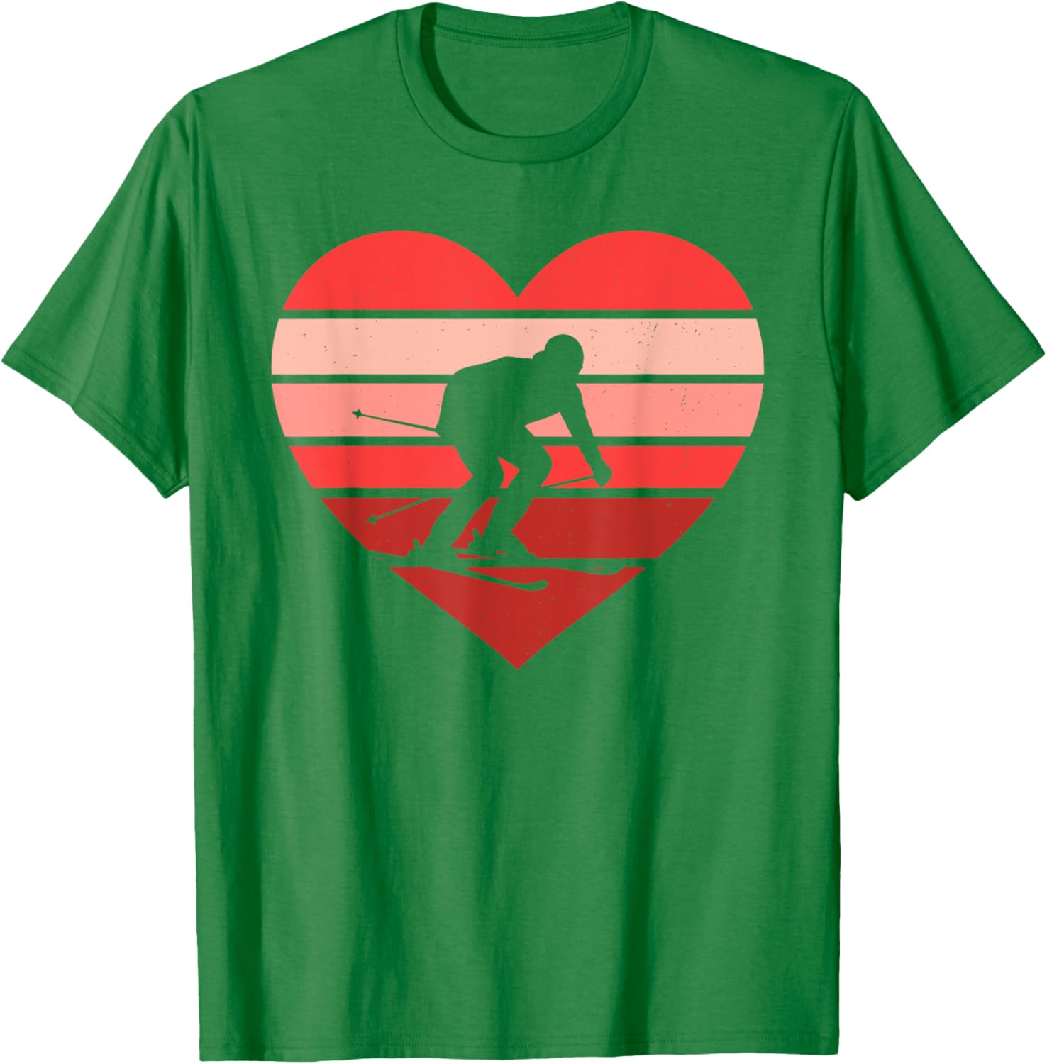 Retro Heart Skiing T-Shirt for Kids, Women, and Men - Vintage Valentine's Day Style - 3