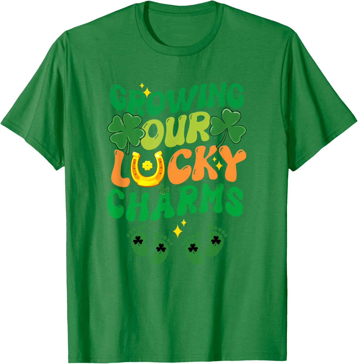 St Patrick's Day Pregnancy T-Shirt for Twin Moms with Lucky Charms Design - 7