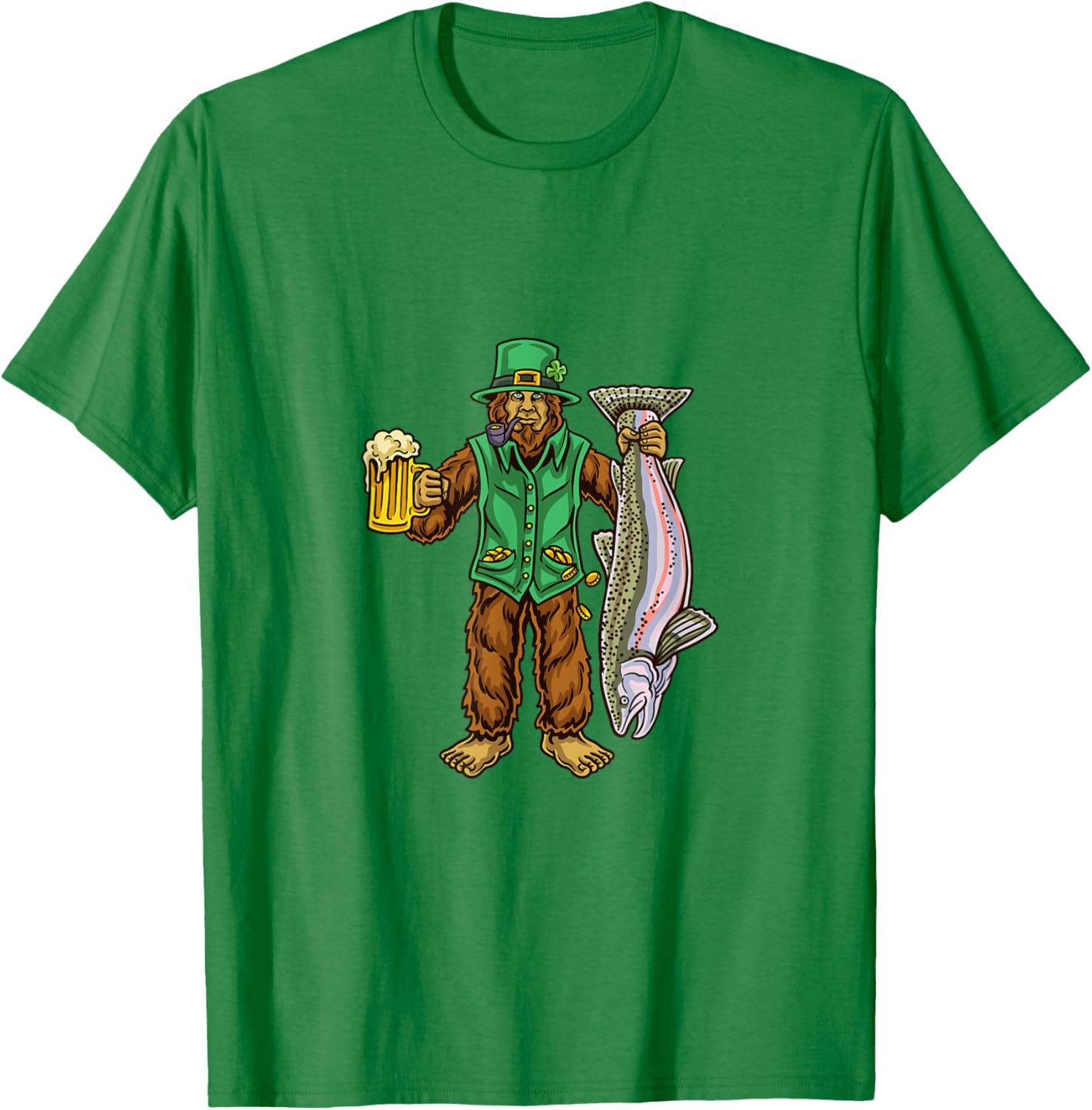 Steelhead Trout Fishing St. Patrick's Day Bigfoot T-Shirt for Men - 3