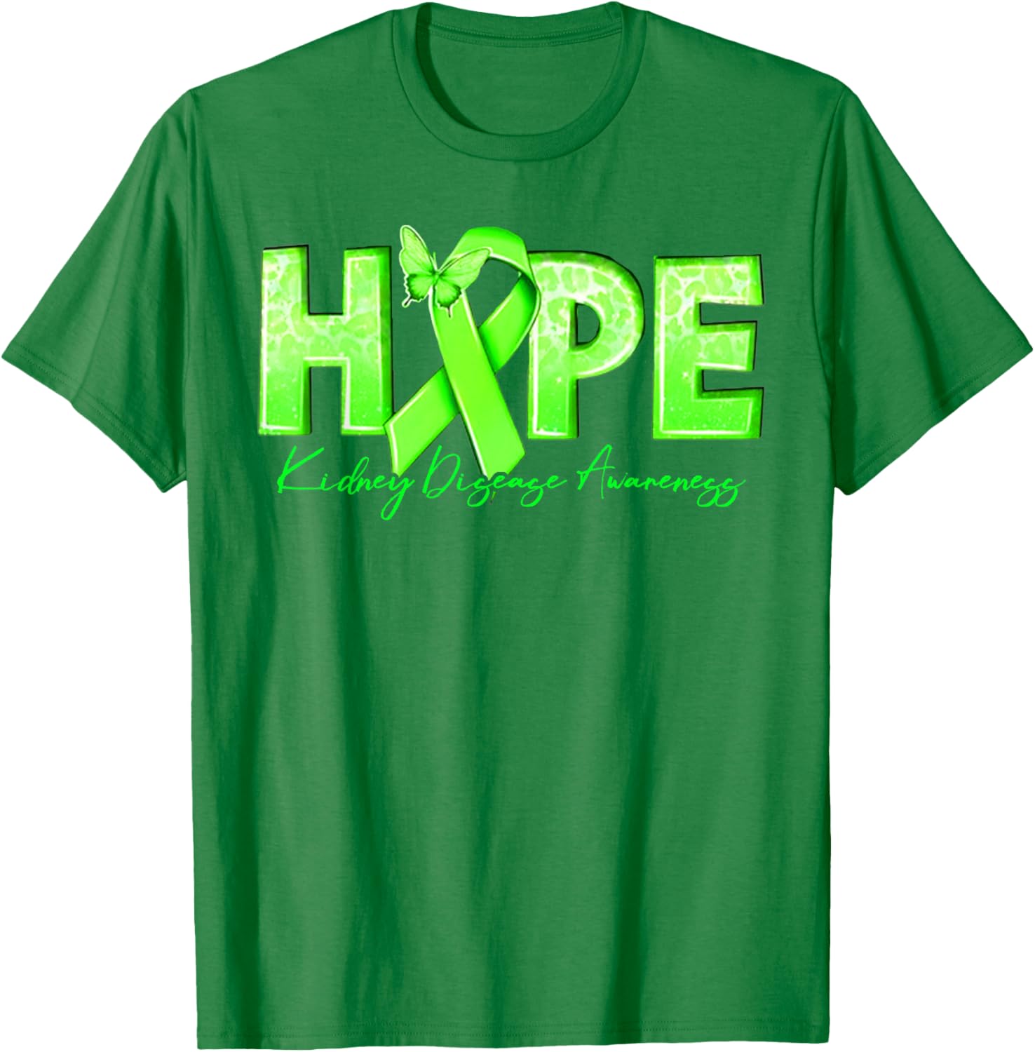 Hope Kidney Disease Awareness Green Ribbon T-Shirt for Renal Health Support - 14