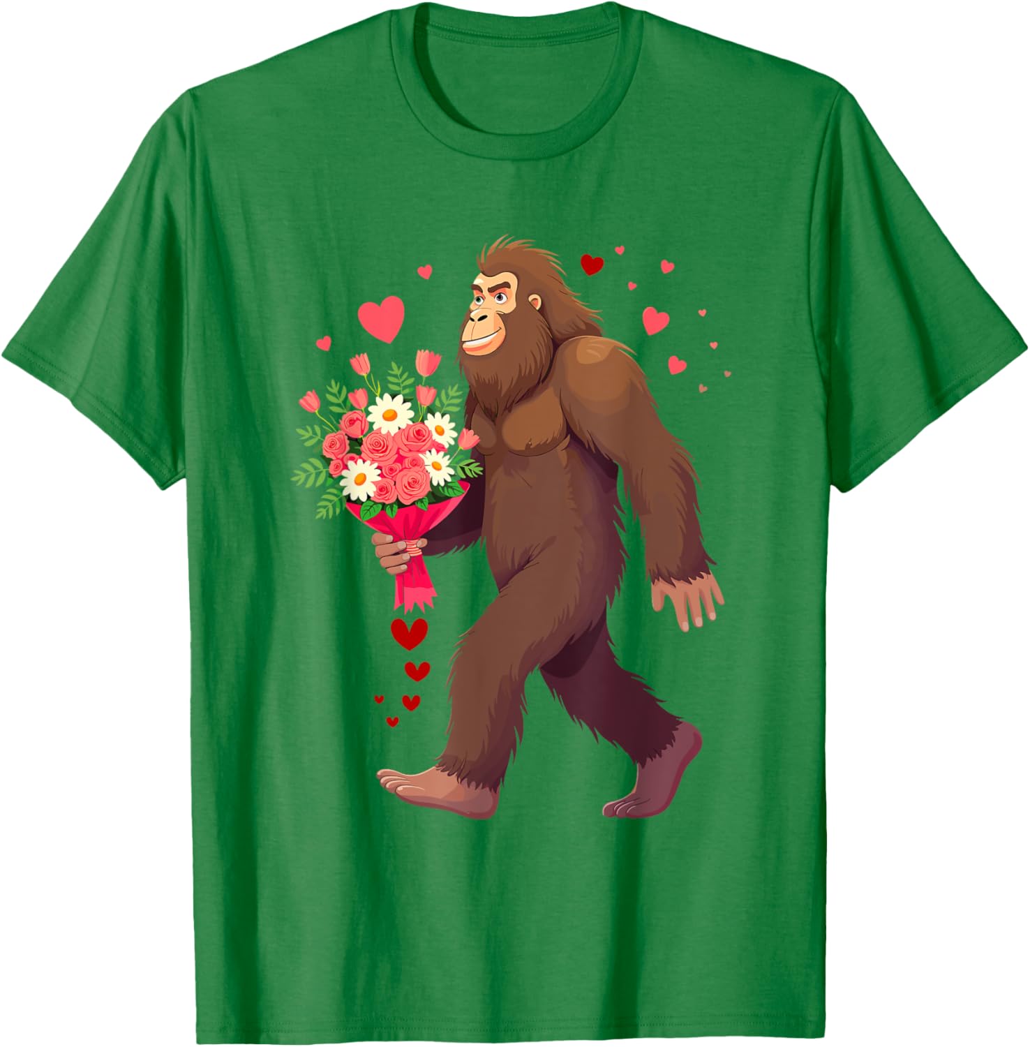 Bigfoot Heart Bouquet T-Shirt for Sasquatch Lovers on Valentine's Day - 15