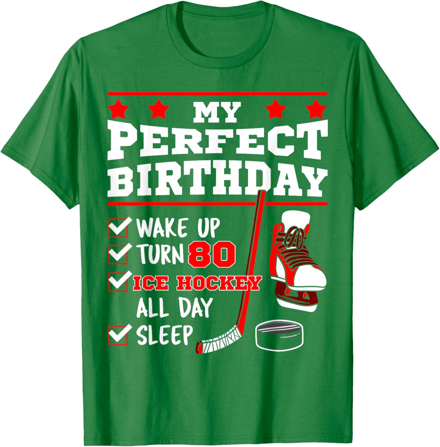 Ice Hockey 80th Birthday Party Puck T-Shirt for Sports Fans - 14