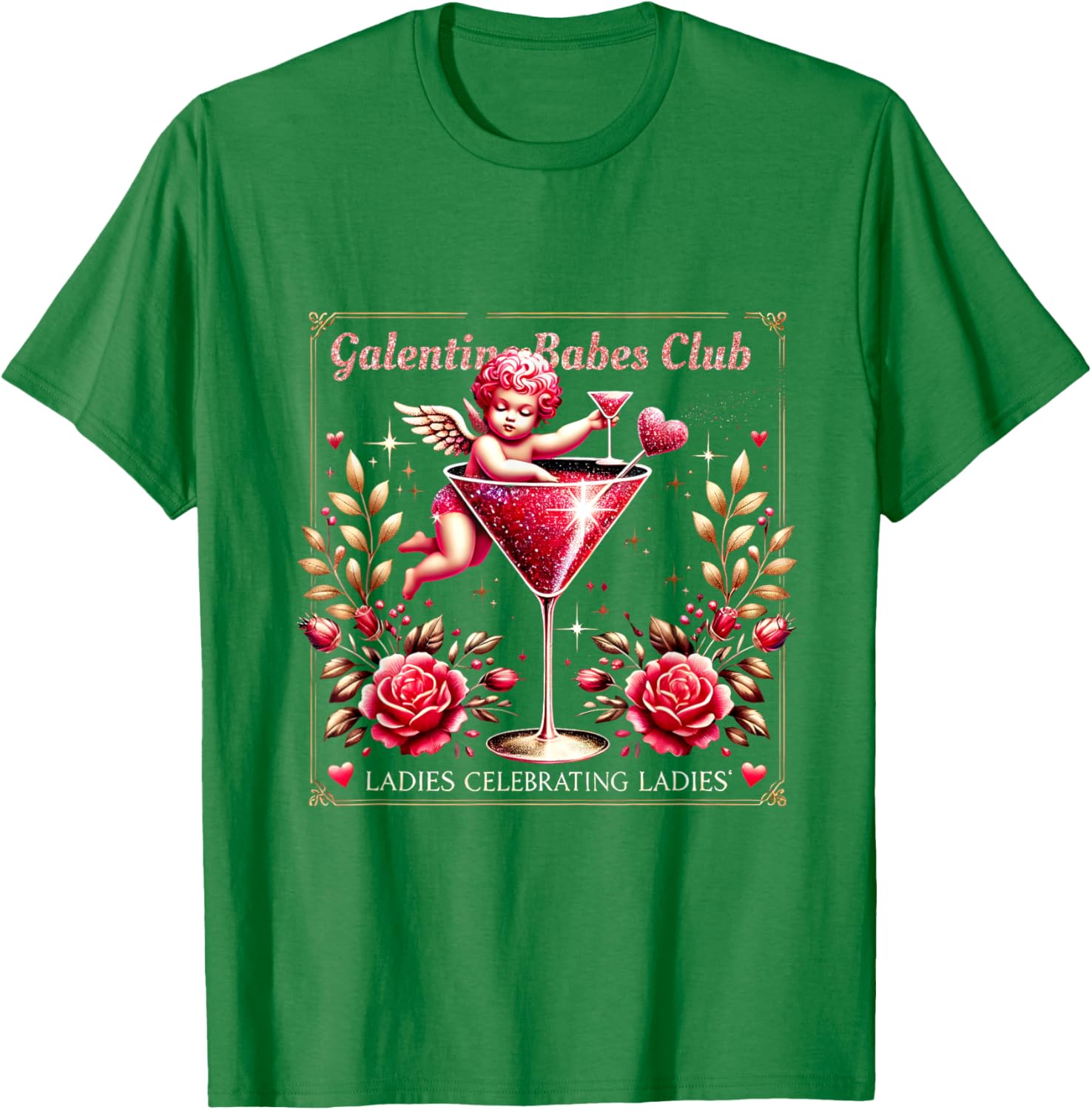 Retro Galentine Girls Club Celebration Martini Glass T-Shirt Design - 14
