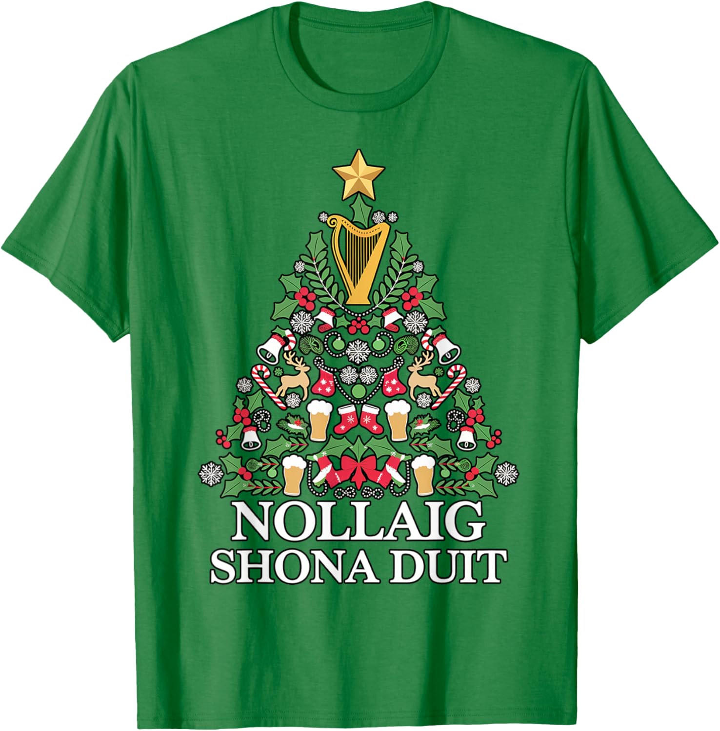 Irish Christmas Tree Nollaig Shona Duit Holiday Art T-Shirt for Festive Cheer - 12