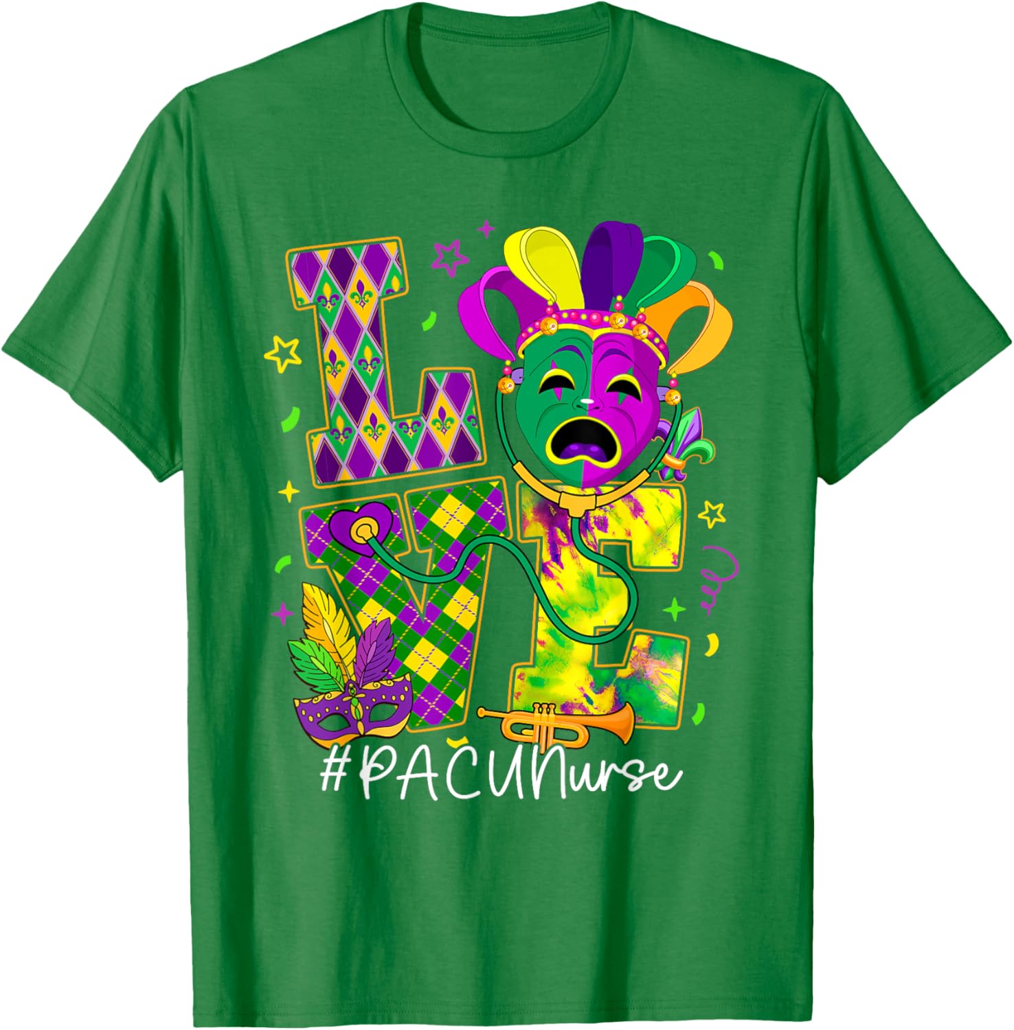 Funny LOVE Mardi Gras PACU Nurse T-Shirt for Carnival Party Fun - 17