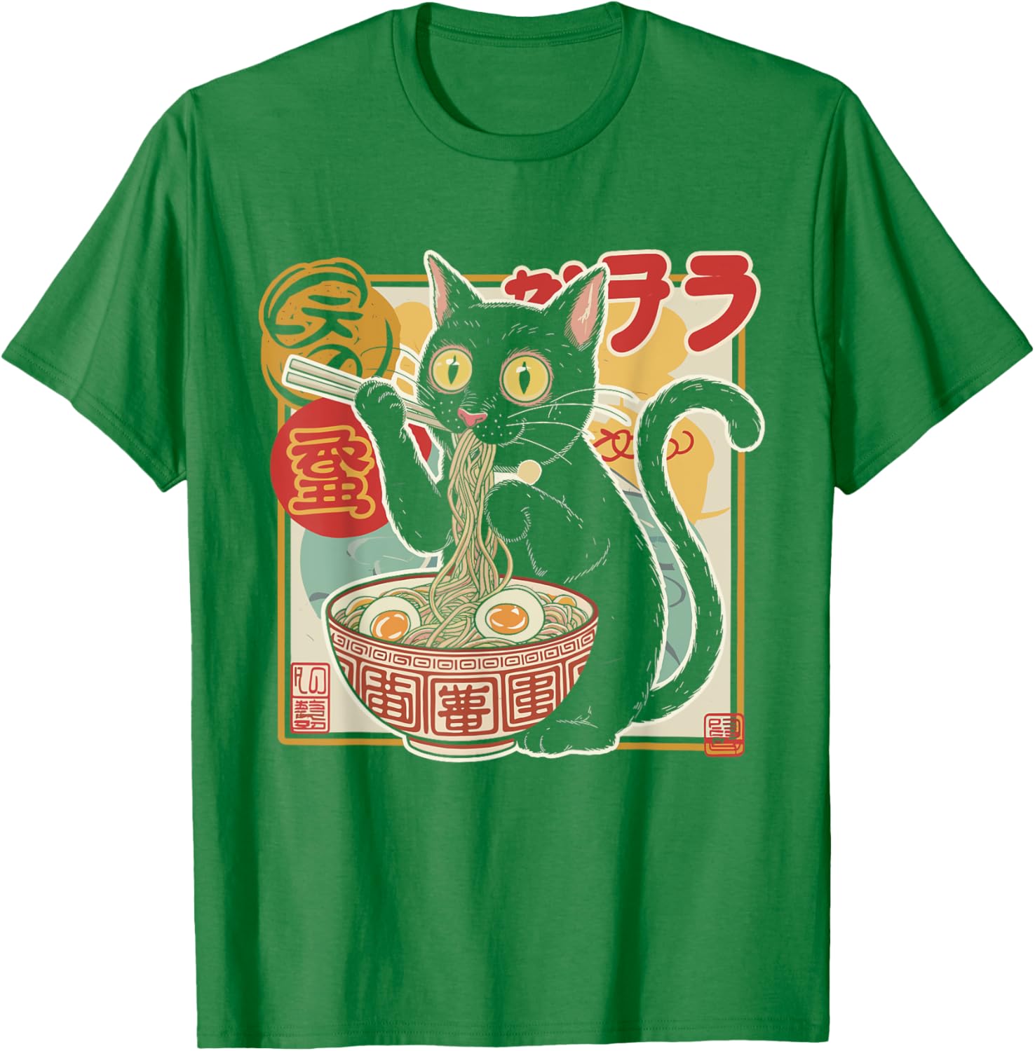 Funny Cat Eating Ramen Noodle T-Shirt for Anime Girls and Teens - 12