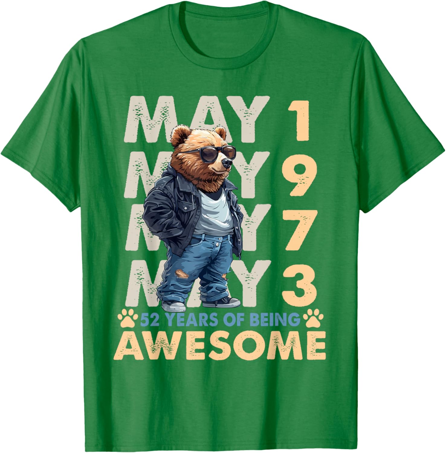 Celebrate 52 Years with a May 1973 Birthday Bear Men's T-Shirt - 20