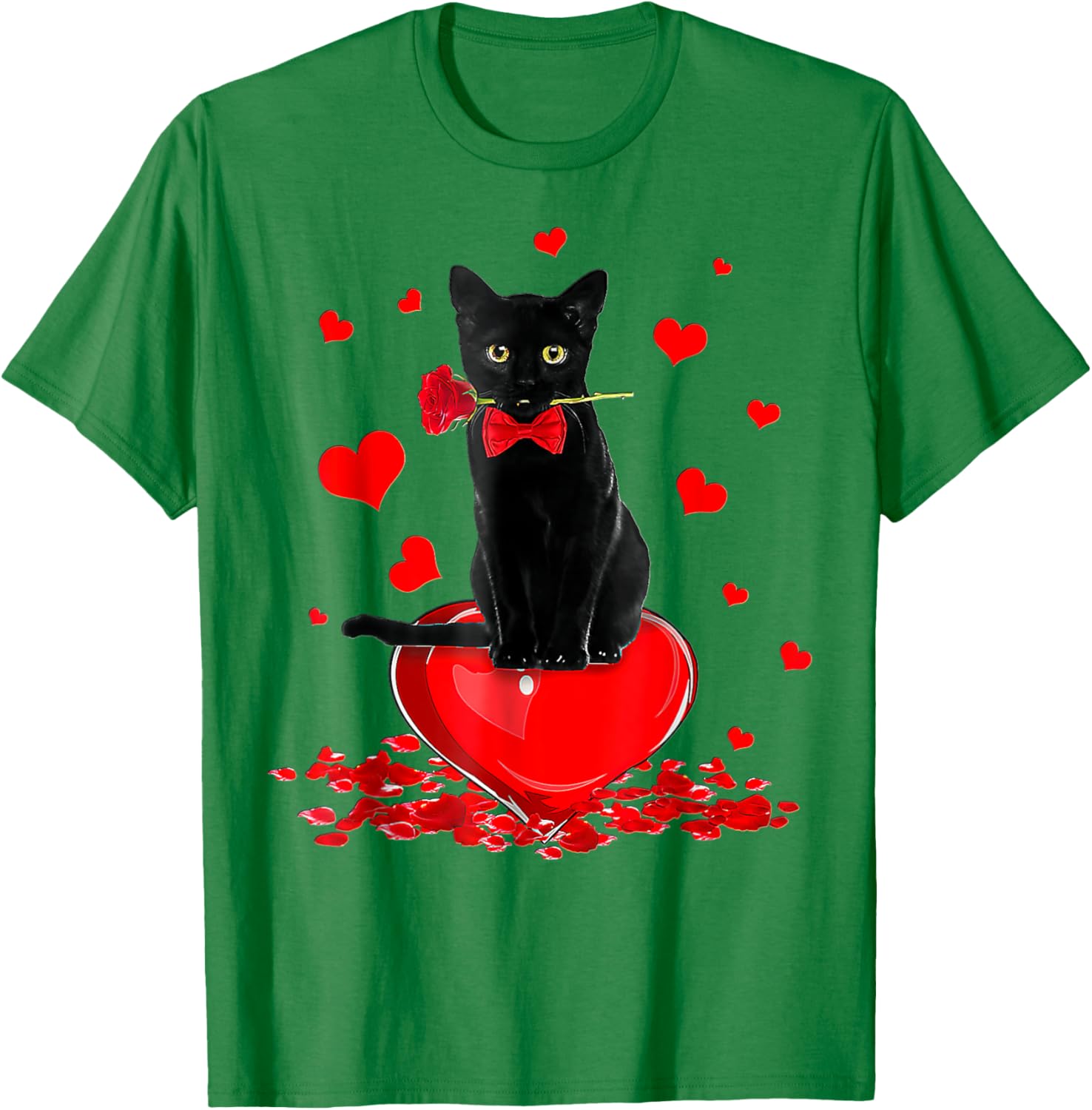 Cute Black Cat Valentine's Day Hearts T-Shirt for Cat Lovers - 24