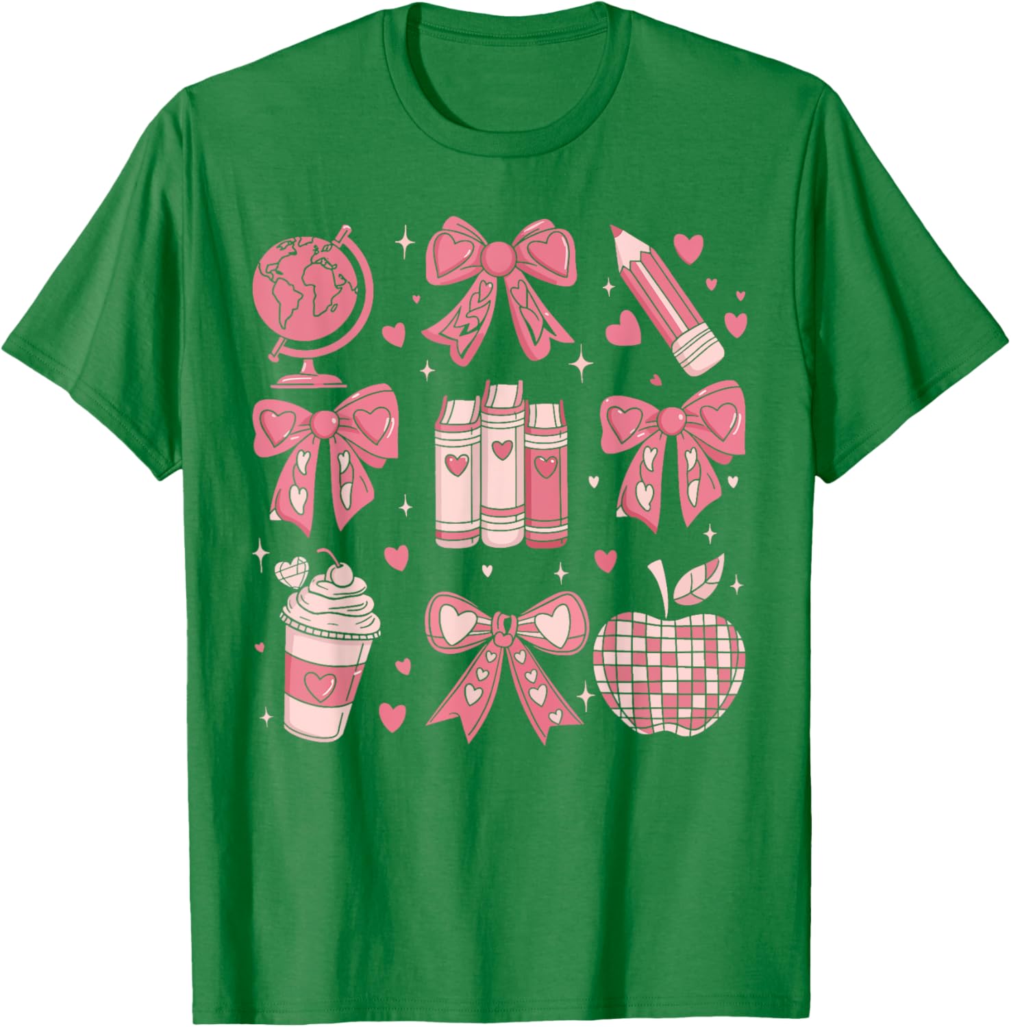 Coquette Bow Apple Book Ribbons Teacher Valentine's Day T-Shirt Gift - 11