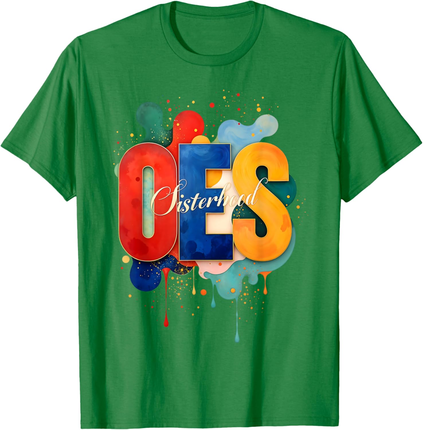 Colorful OES Watercolor Paint Drip T-Shirt for Order of the Eastern Star - 4