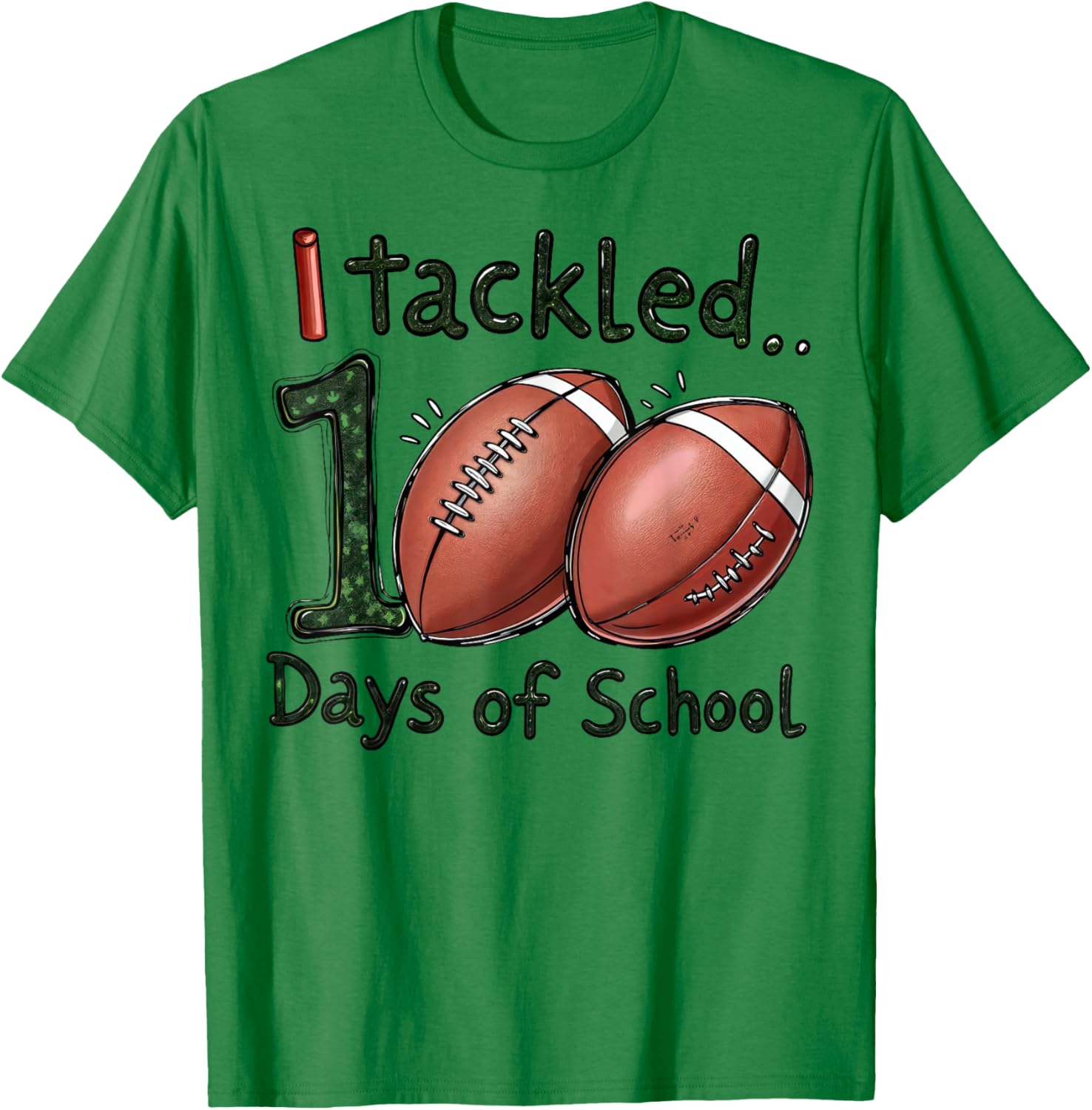 100 Days of School Football Boys T-Shirt for Celebrating Milestones - 1