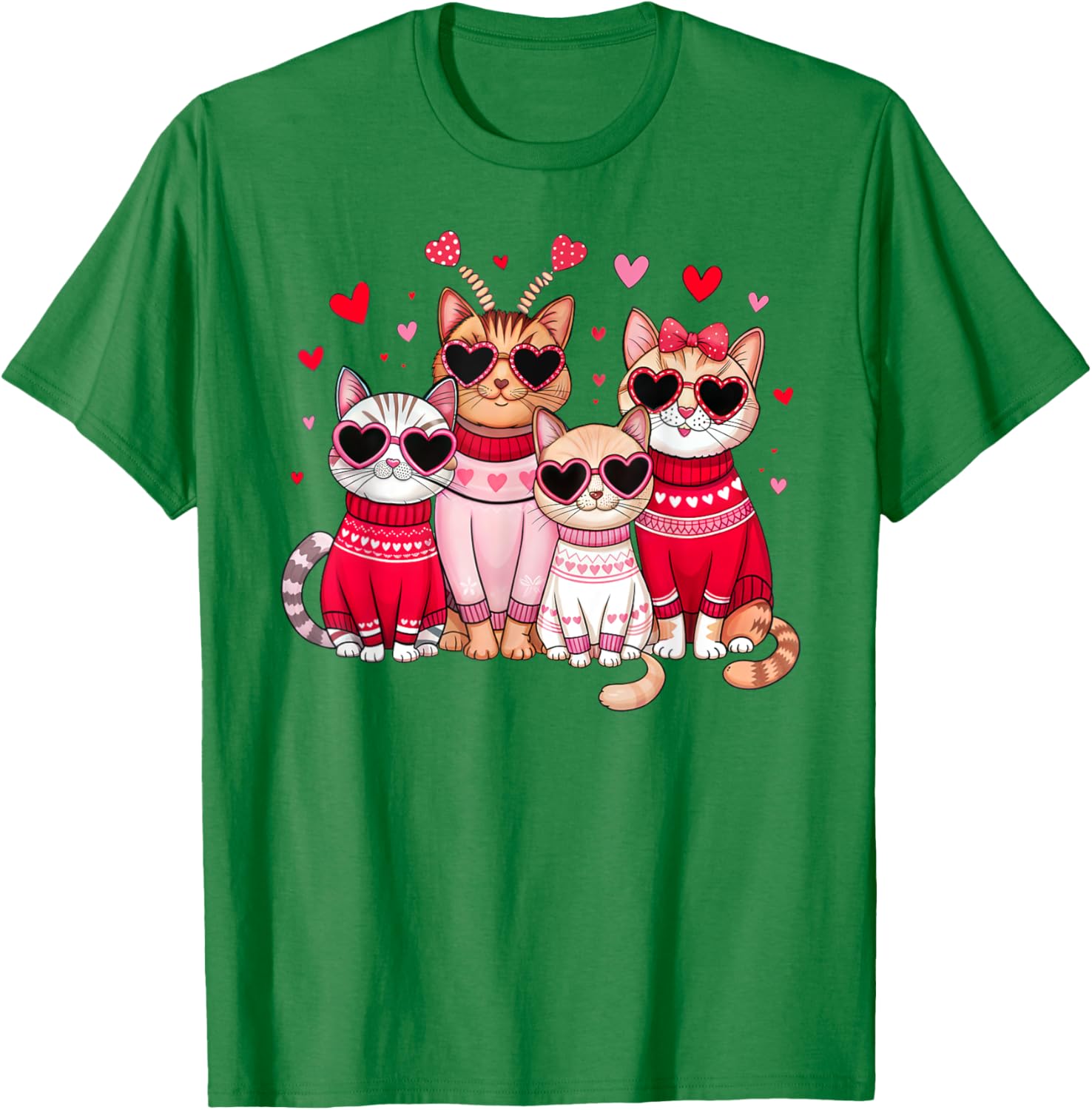 Retro Cat Heart Valentine's Day T-Shirt for Men and Boys, Cute Love Tee - 16