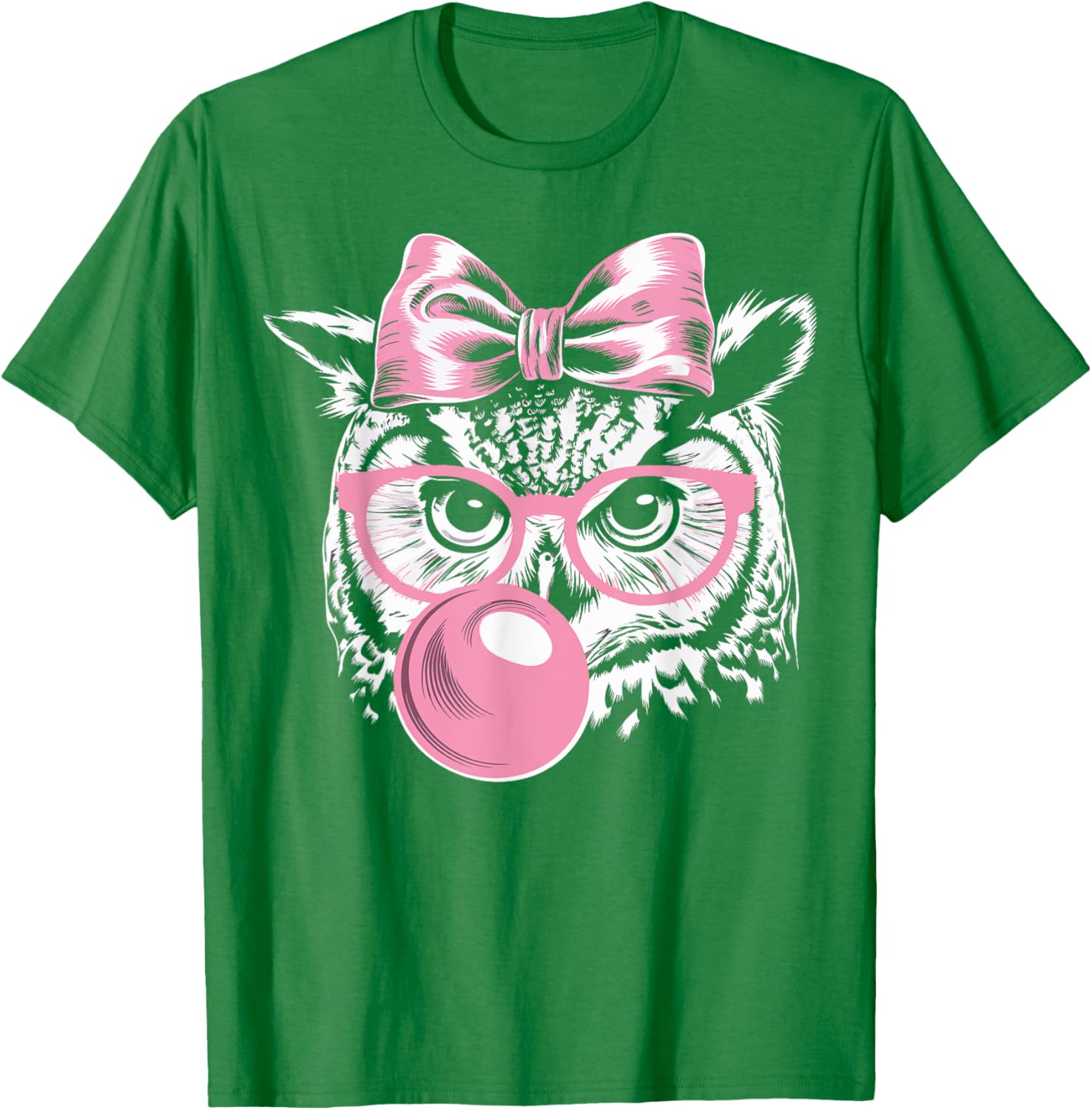 Cute Owl T-Shirt with Glasses Blowing Pink Bubble Gum for Fun Fashion - 8