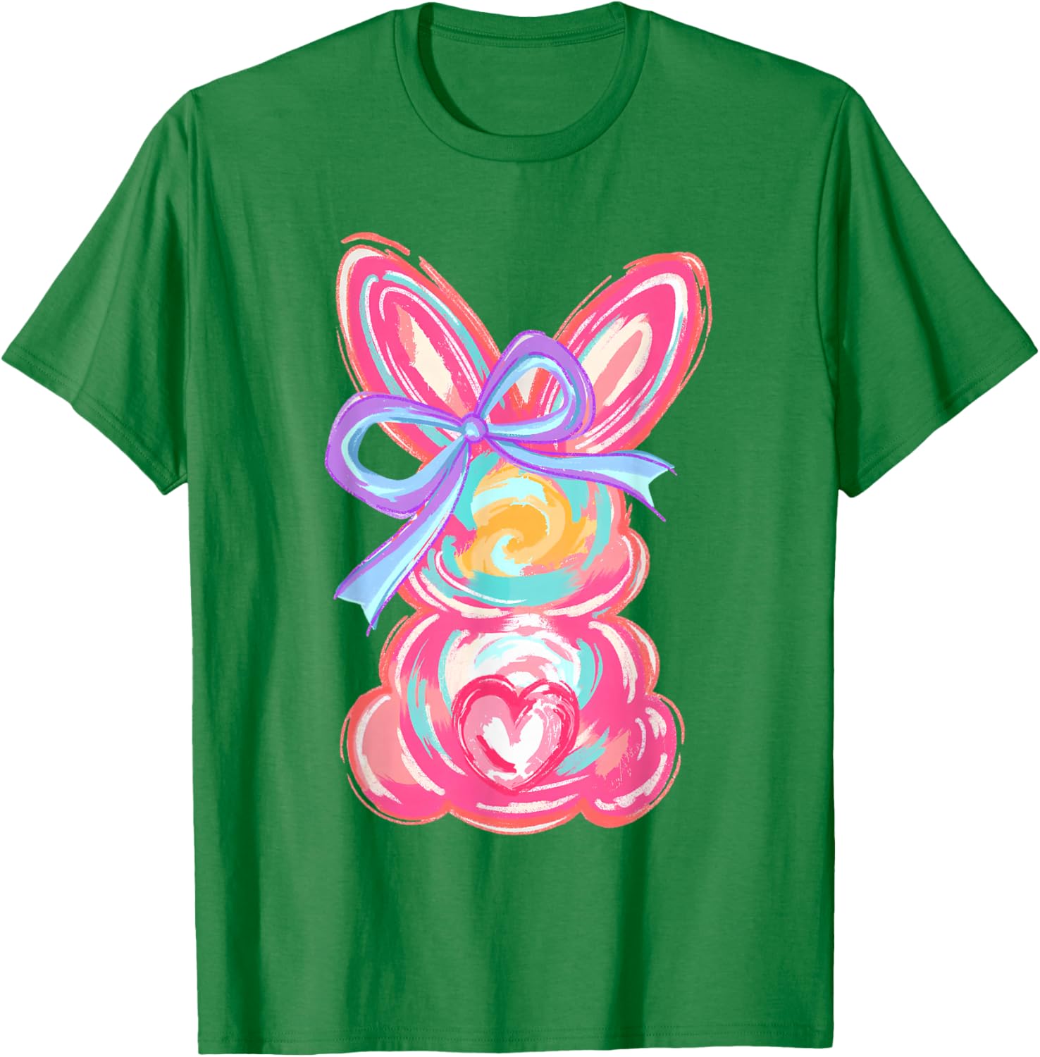 Cute Easter Bunny Bow Tie Dye T-Shirt for Girls and Women - 5