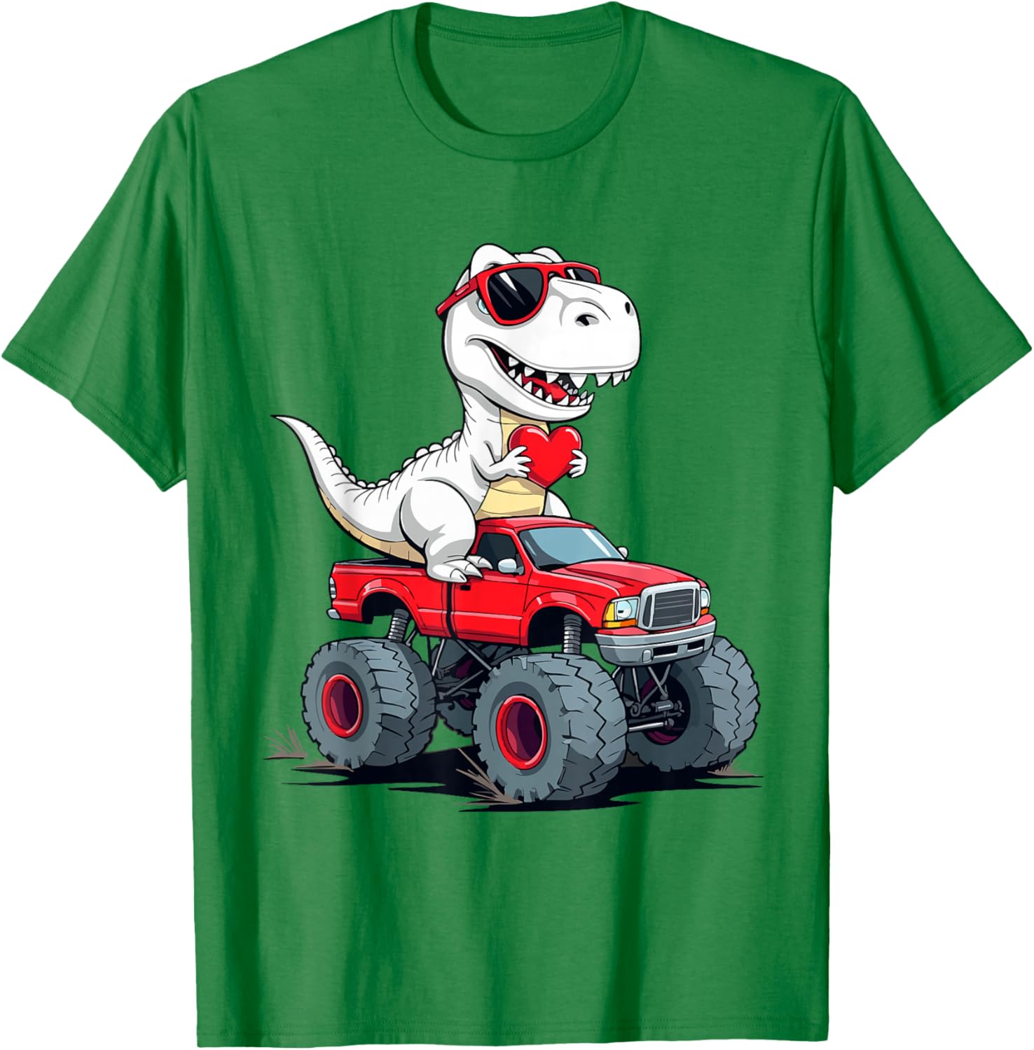 Fun Valentine's Day Dinosaur Monster Truck T-Shirt for Boys and Girls - 9