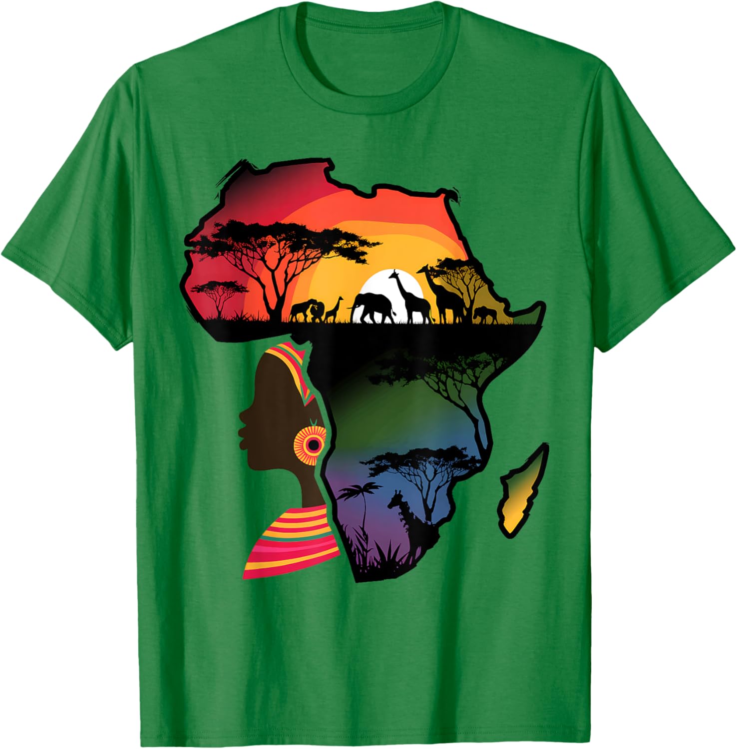 Black Women Afro Map Safari Animals T-Shirt Celebrating African Heritage - 17