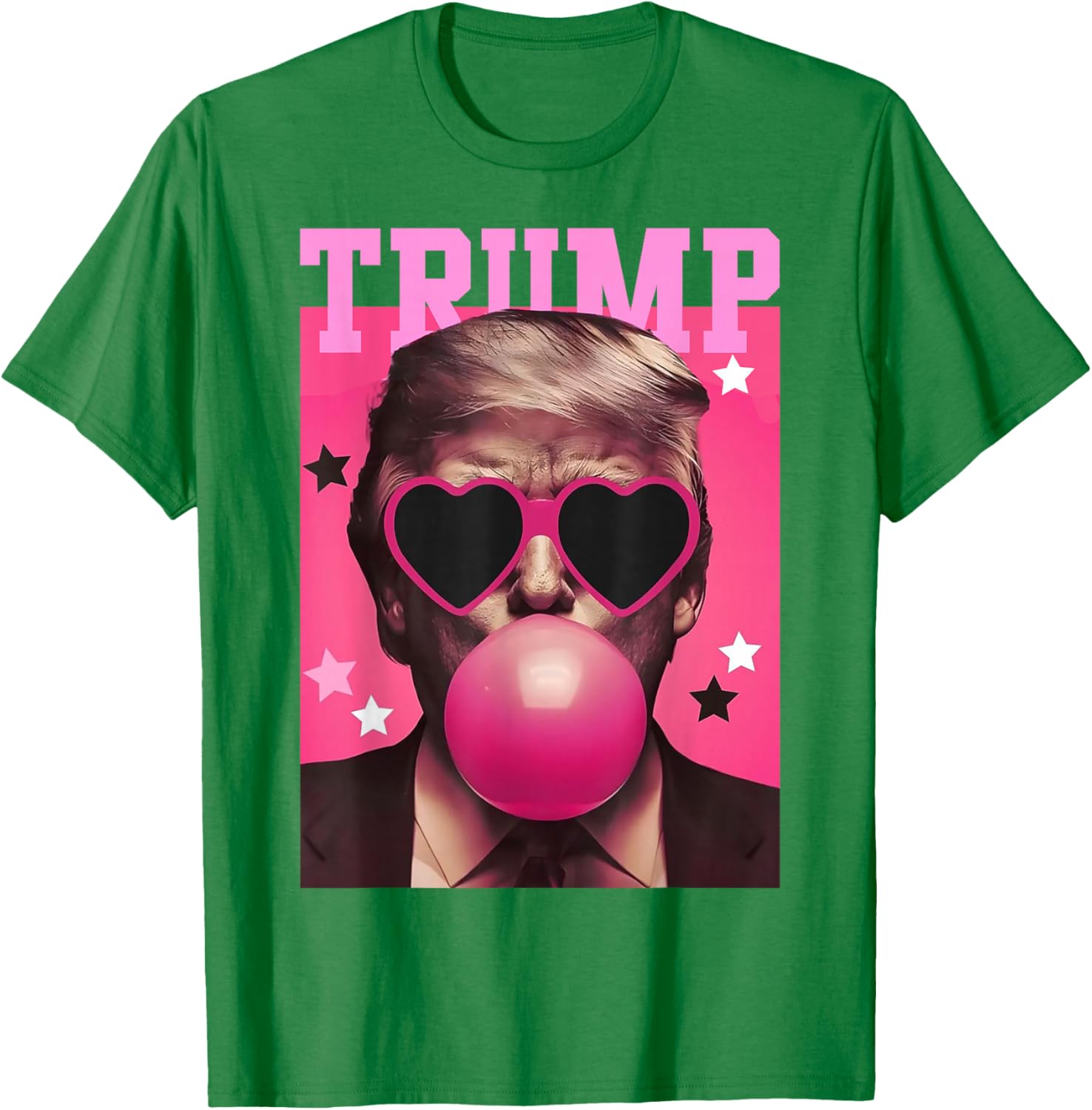 Funny Trump Bubble Gum Pink T-Shirt with Heart Sunglasses for Trendy Vibes - 21