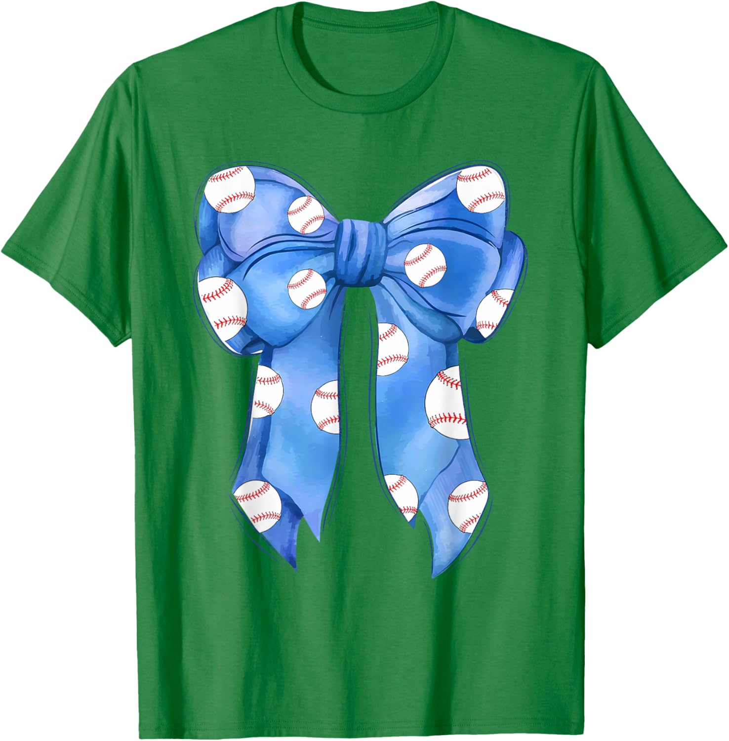 Funny Baseball Blue Team T-Shirt with Coquette Bow for Fans and Players - 15