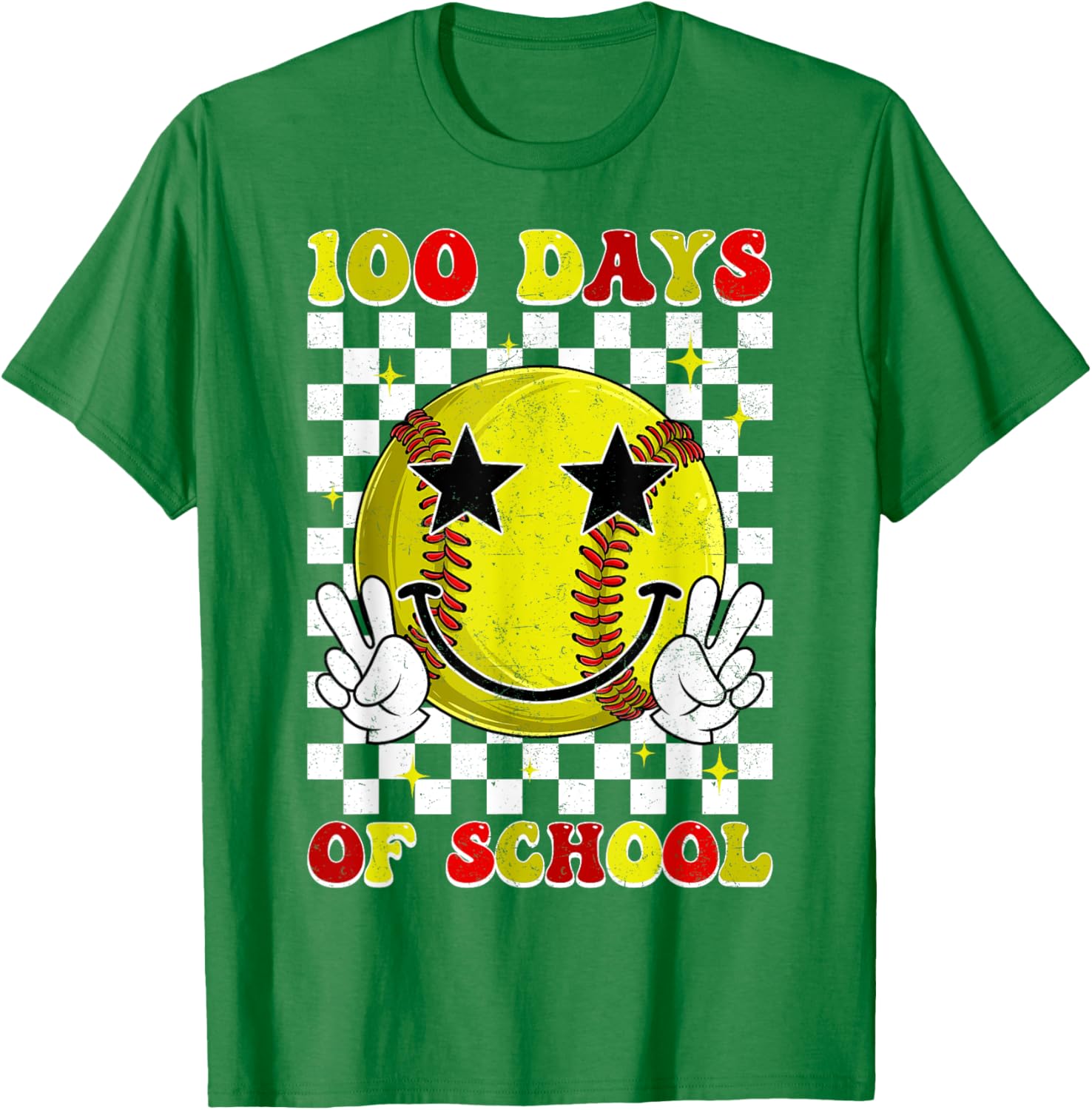 Groovy 100 Days Smarter Softball T-Shirt for Boys, Fun School Style - 2