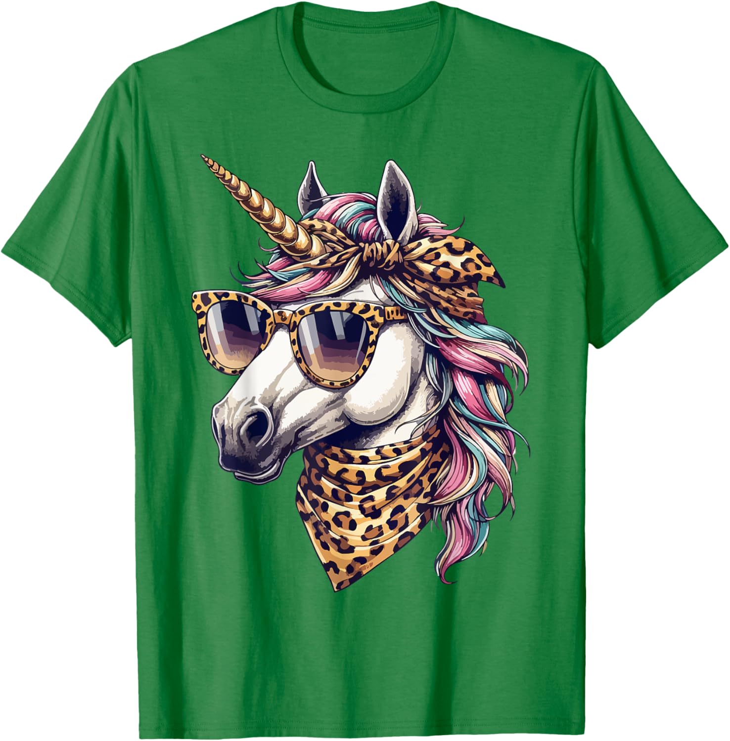 Whimsical Unicorn in Leopard Scarf and Sunglasses T-Shirt for Fun Style - 29