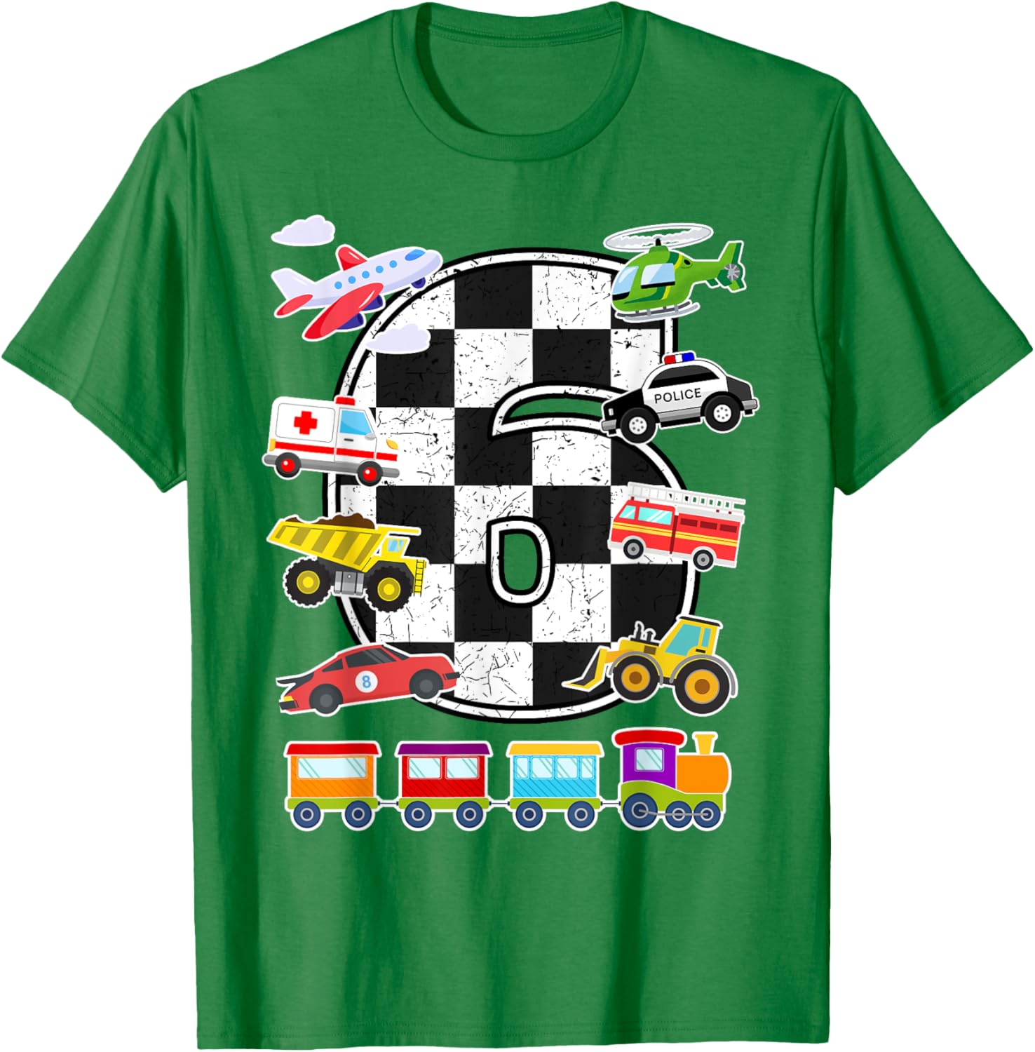 Adorable 6 Year Old Transportation T-Shirt for Boys with Trucks, Cars, Trains & Planes - 10