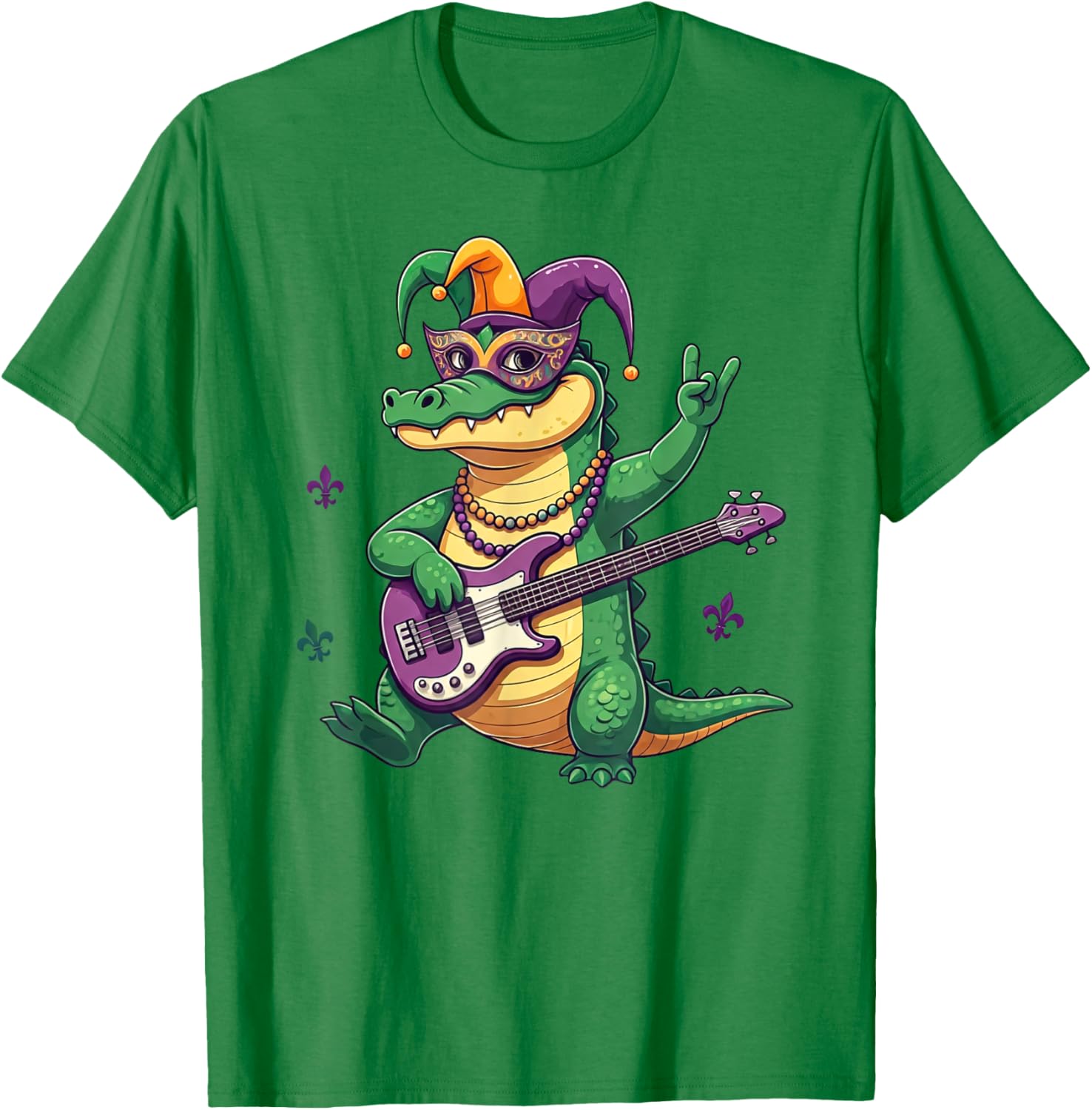 Bass Guitar Alligator Mardi Gras T-Shirt for Men, Women, and Kids - 4