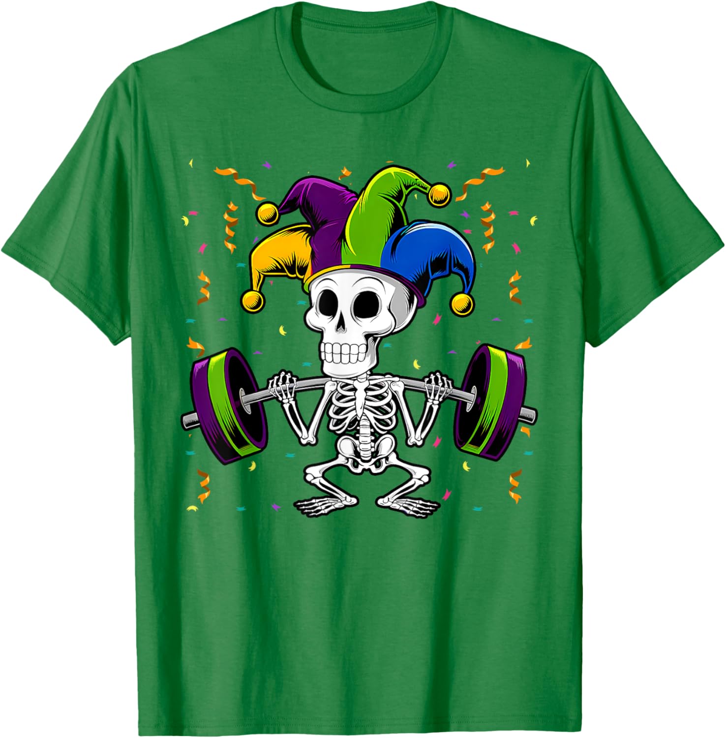 Jester Skeleton Deadlift T-Shirt for Mardi Gras Gym Lovers - 10