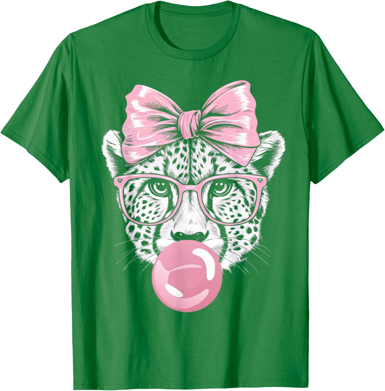 Cheetah With Glasses Blowing Pink Bubble Gum T-Shirt for Fun Fashion - 1