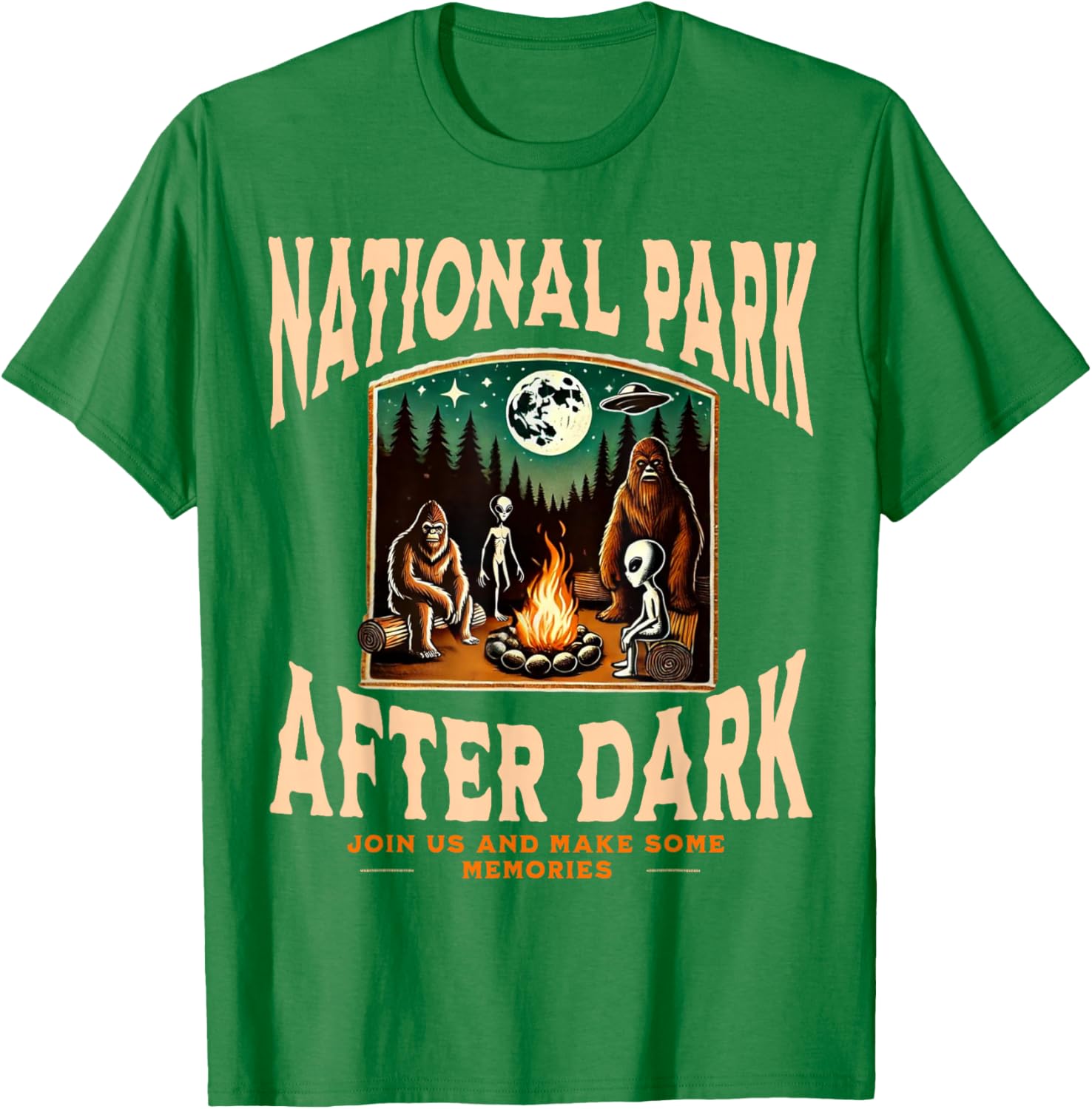 Funny Bigfoot Campfire T-Shirt for National Park Lovers at Night - 12