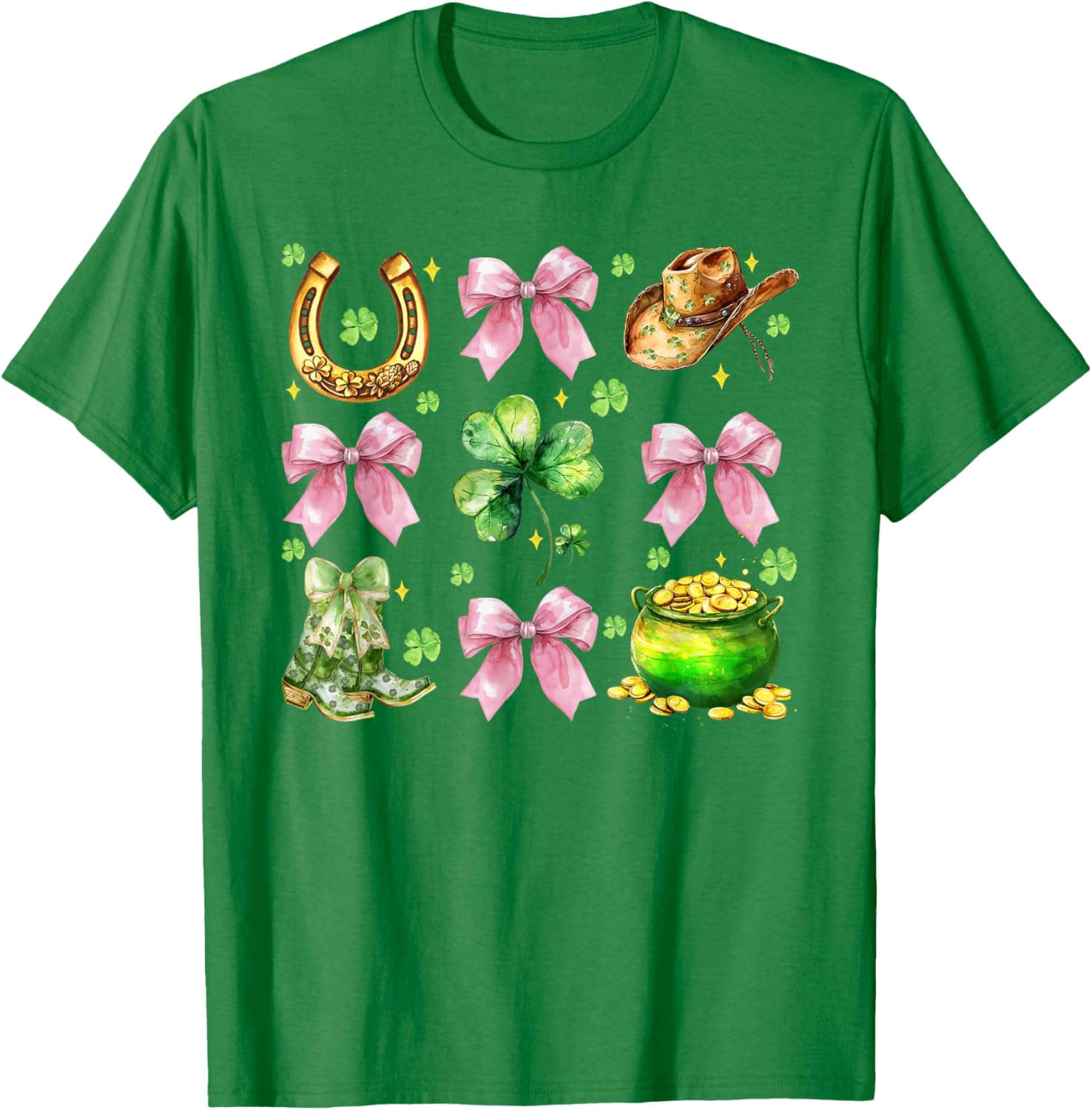 Coquette Lucky Clover Green Bow Shamrock St Patrick's Day T-Shirt - 12