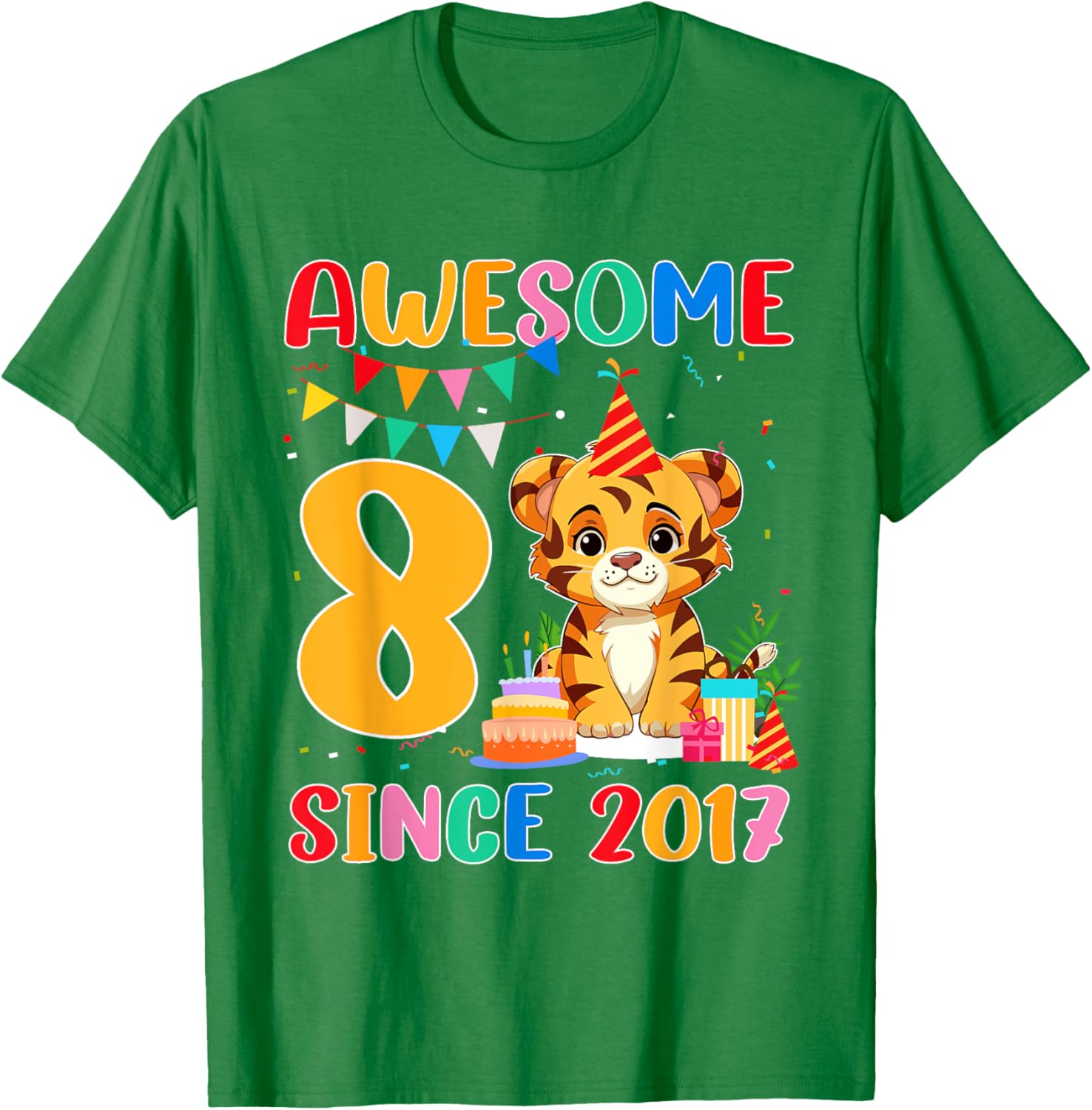 Cool 8 Year Old Birthday Tiger Lover T-Shirt Gift for Kids Since 2017 - 17