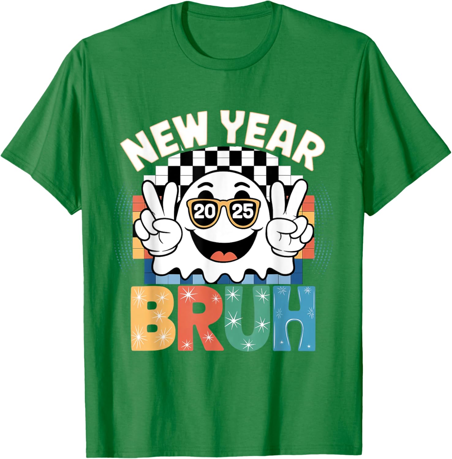 Cute Boo Ghost Happy New Year 2025 Vibes Funny Retro T-Shirt - 8