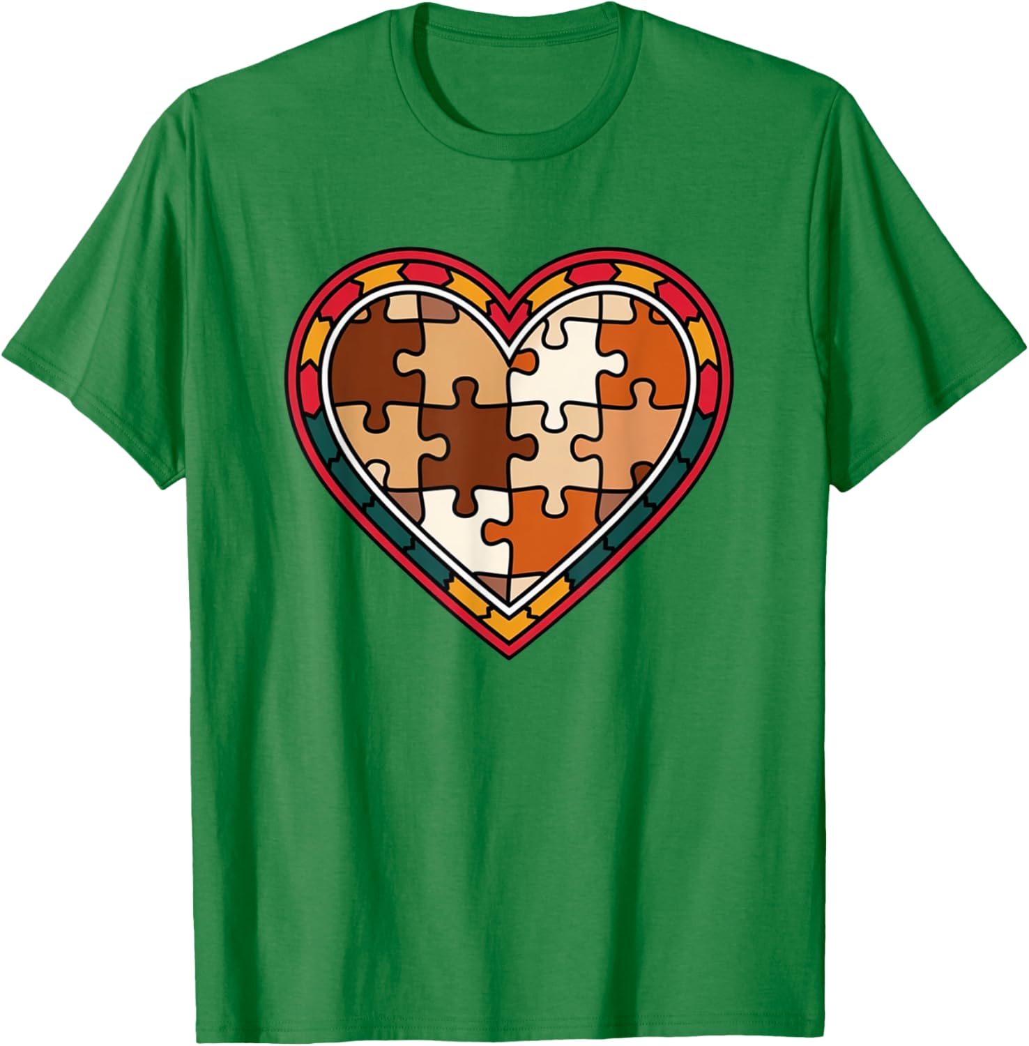 Melanin Heart Puzzle Black History Motivational Afro T-Shirt for All - 3