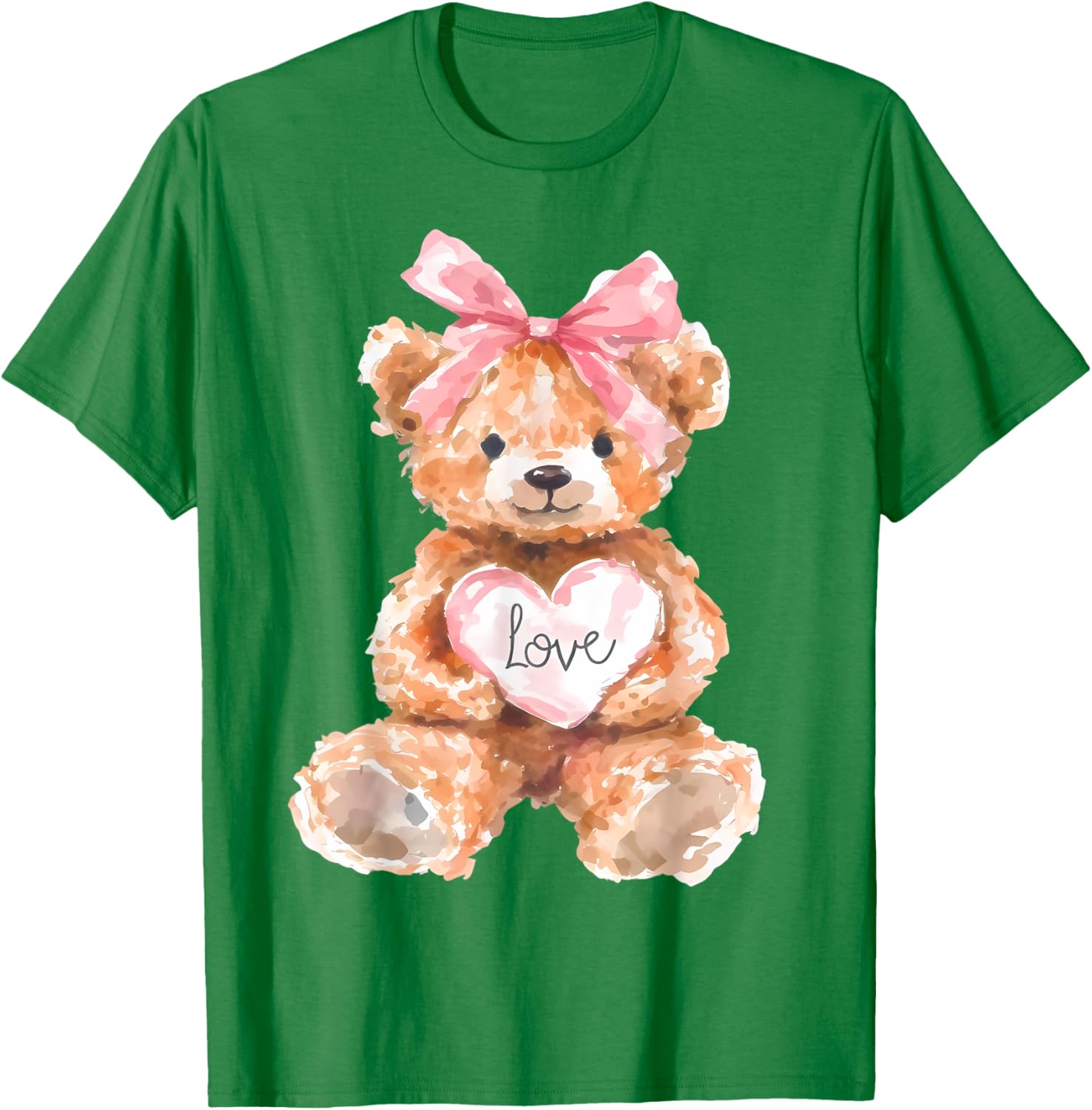 Watercolor Bear with Pink Bow Cute Valentine T-Shirt for Women and Girls - 3