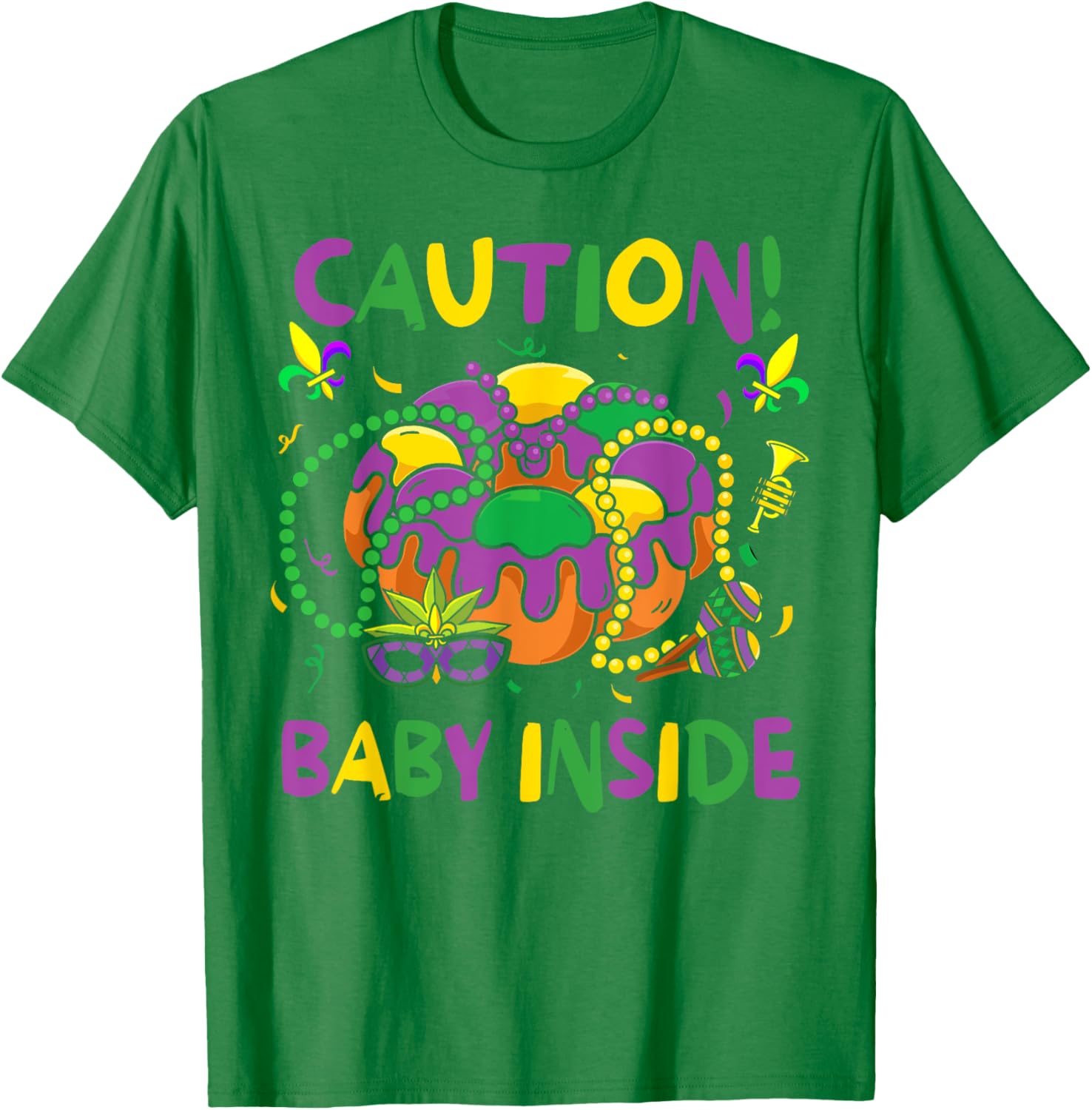 Caution Baby Pregnancy Mardi Gras Carnaval Cake T-Shirt for Moms-to-Be - 10