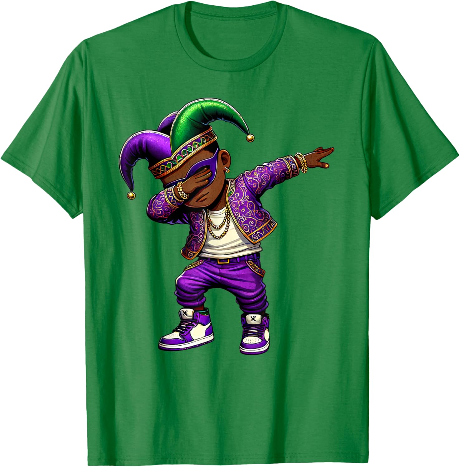 Funny Mardi Gras Jester Hat T-Shirt for Black Kids - Dabbing Boy Design - 18