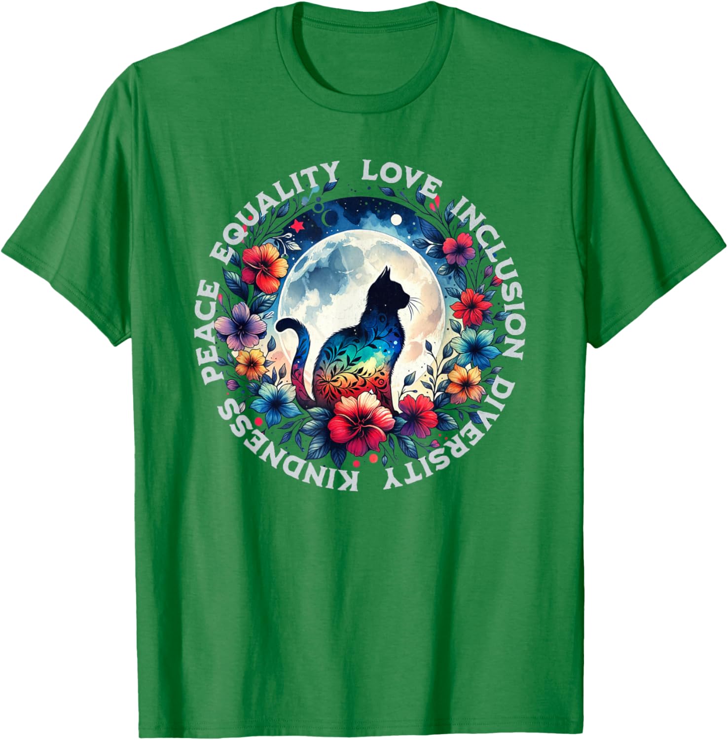 Floral Cat T-Shirt Promoting Kindness, Love, and Equality for All - 2