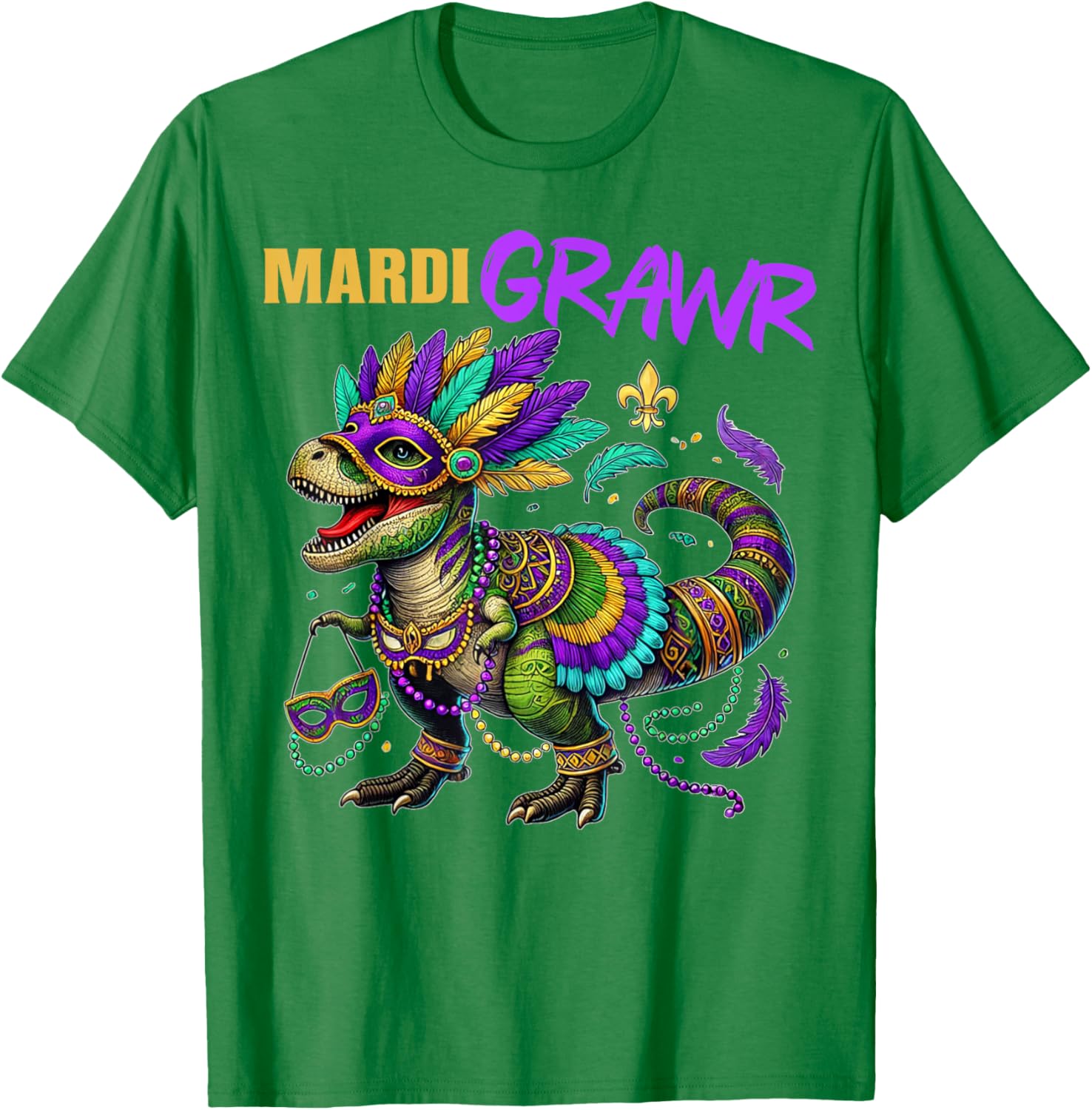 Funny T Rex Dinosaur Mardi Gras Party T-Shirt for Dino Lovers - 8