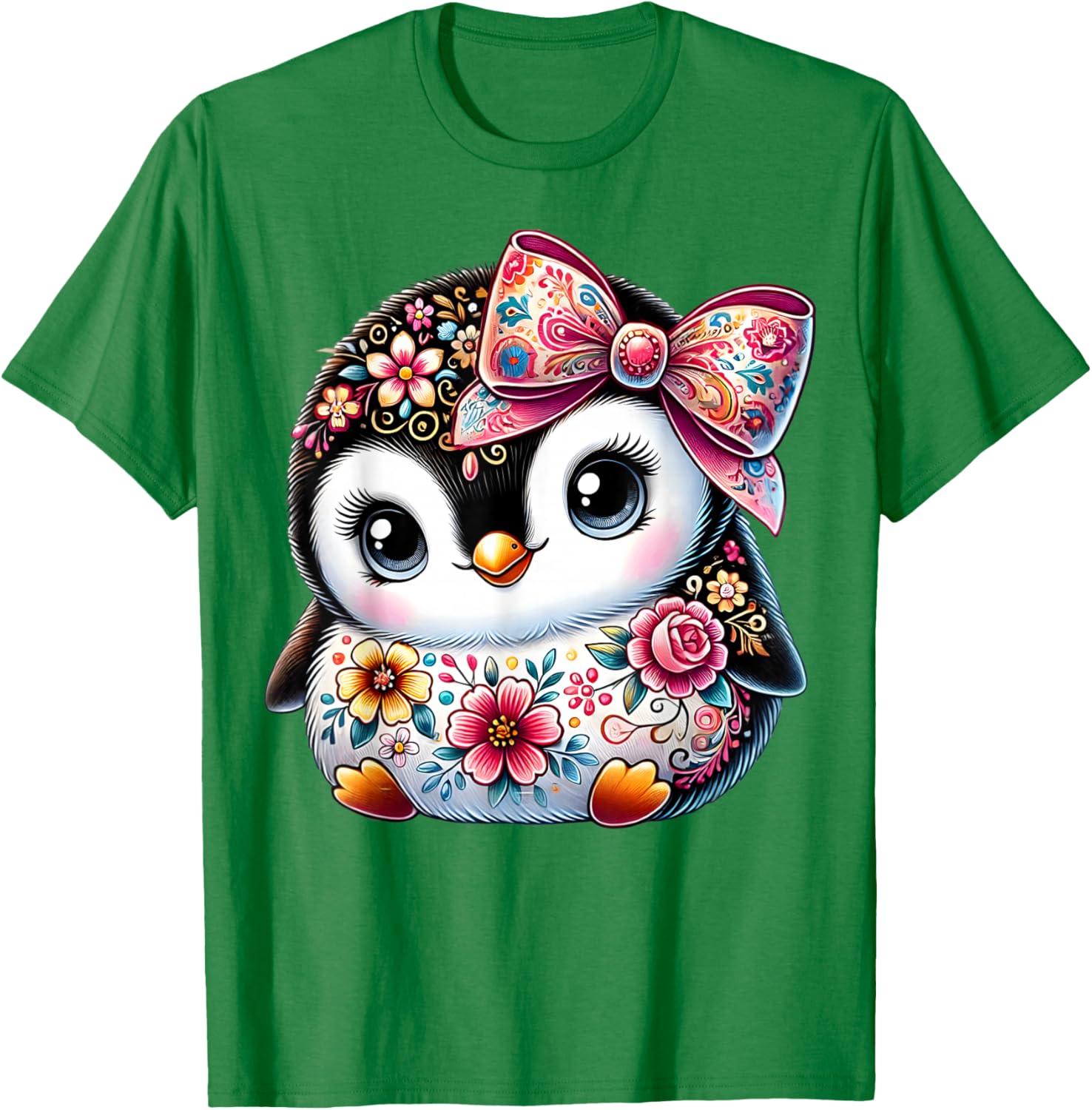 Cute Penguin Lover Floral Graphic T-Shirt for Girls and Women - 12