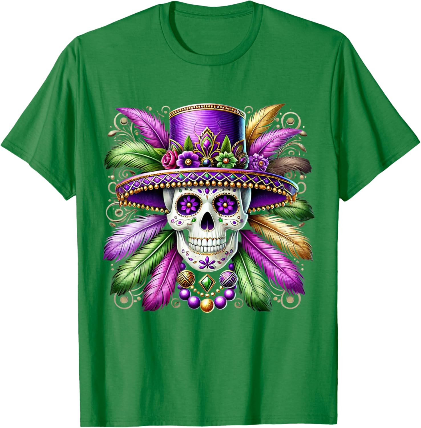 Sugar Skull Mardi Gras T-Shirt for Carnival Celebrations in New Orleans - 13