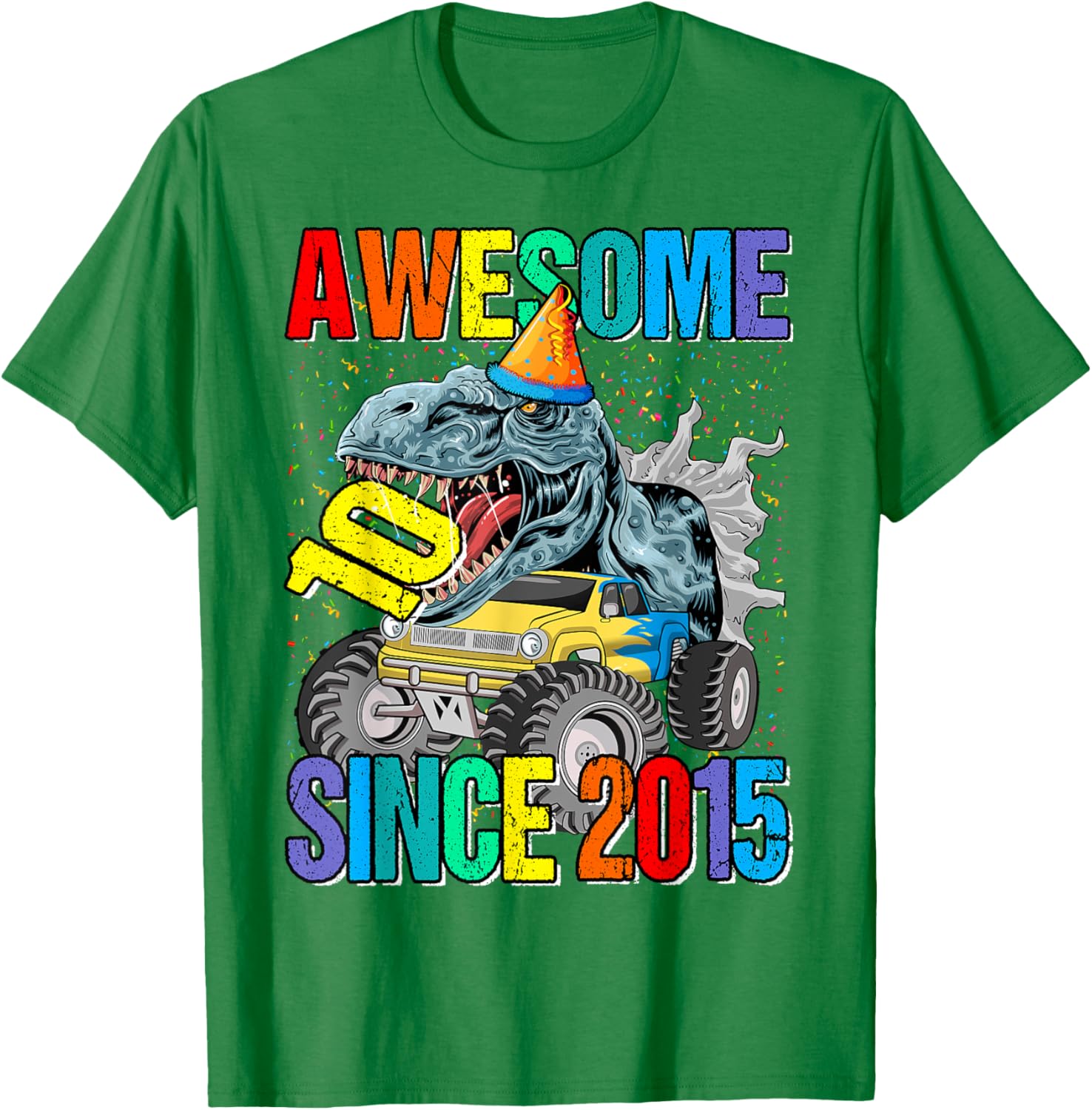Cool Dinosaur Monster Truck T-Shirt for 10th Birthday Celebration - 2