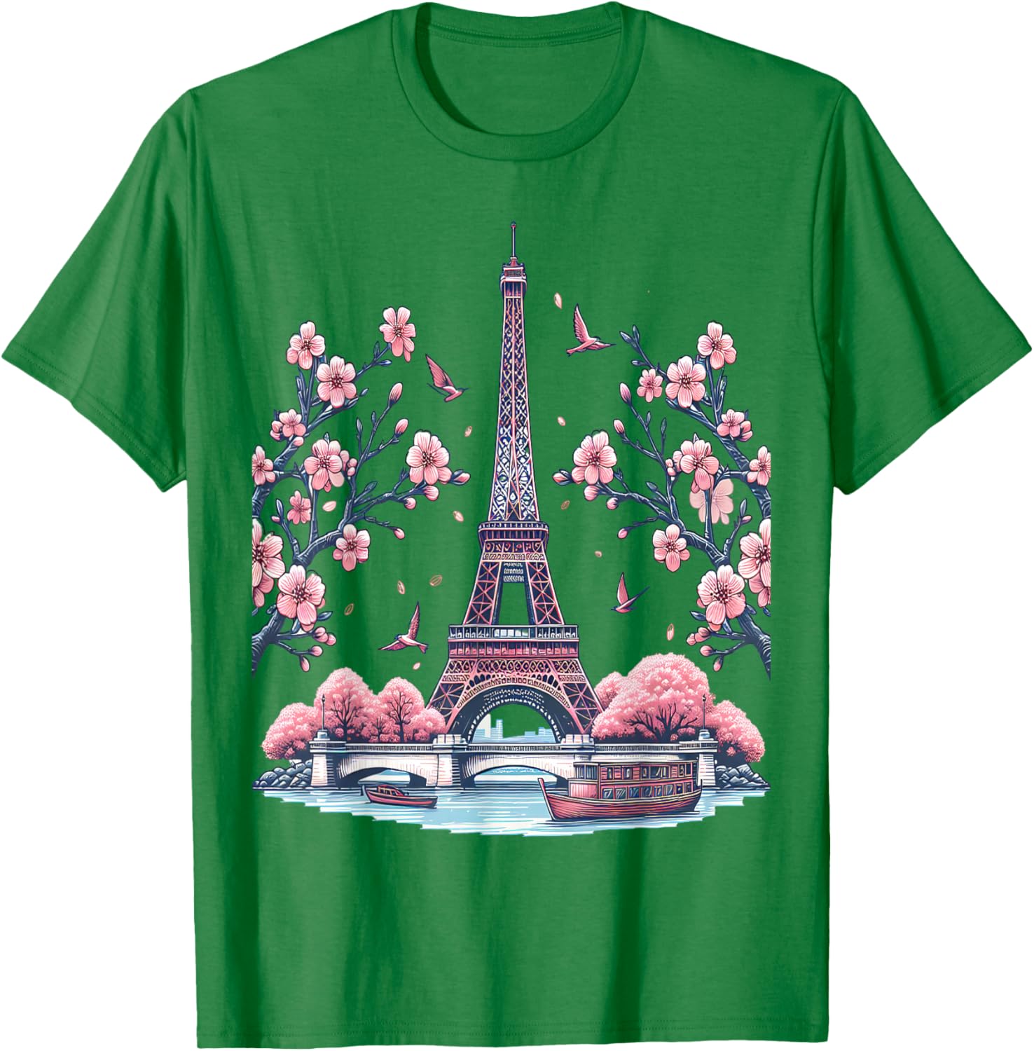 Parisian Souvenir Eiffel Tower Cherry Blossom T-Shirt for Travelers - 25